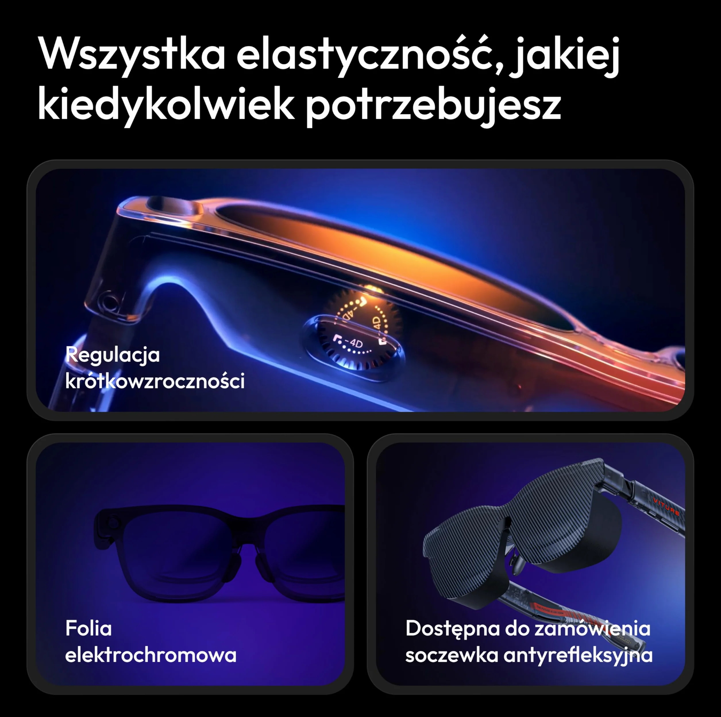 VITURE Luma Pro XR Okulary — 152" 1200p 120Hz Ultra Ostry wyświetlacz, 52° FOV, Folia Elektrochromowa, Harman Audio, dla iPhone 17/16/15/Android/Mac/PC/Steam Deck/Switch 2 - Standardowe