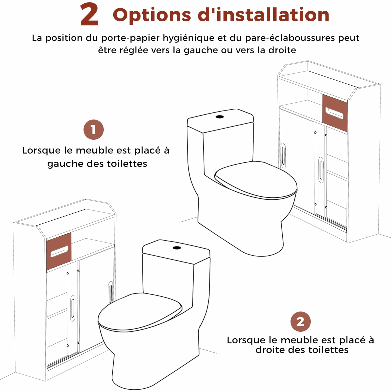 BEWISHOME Meuble de Salle de Bain avec Porte Coulissante et Poignées Intégrées,Meuble Toilette Gain de Place,Étagère Réglable et Support Papier Toilette,20x60x80cm,Blanc EYYG16W
