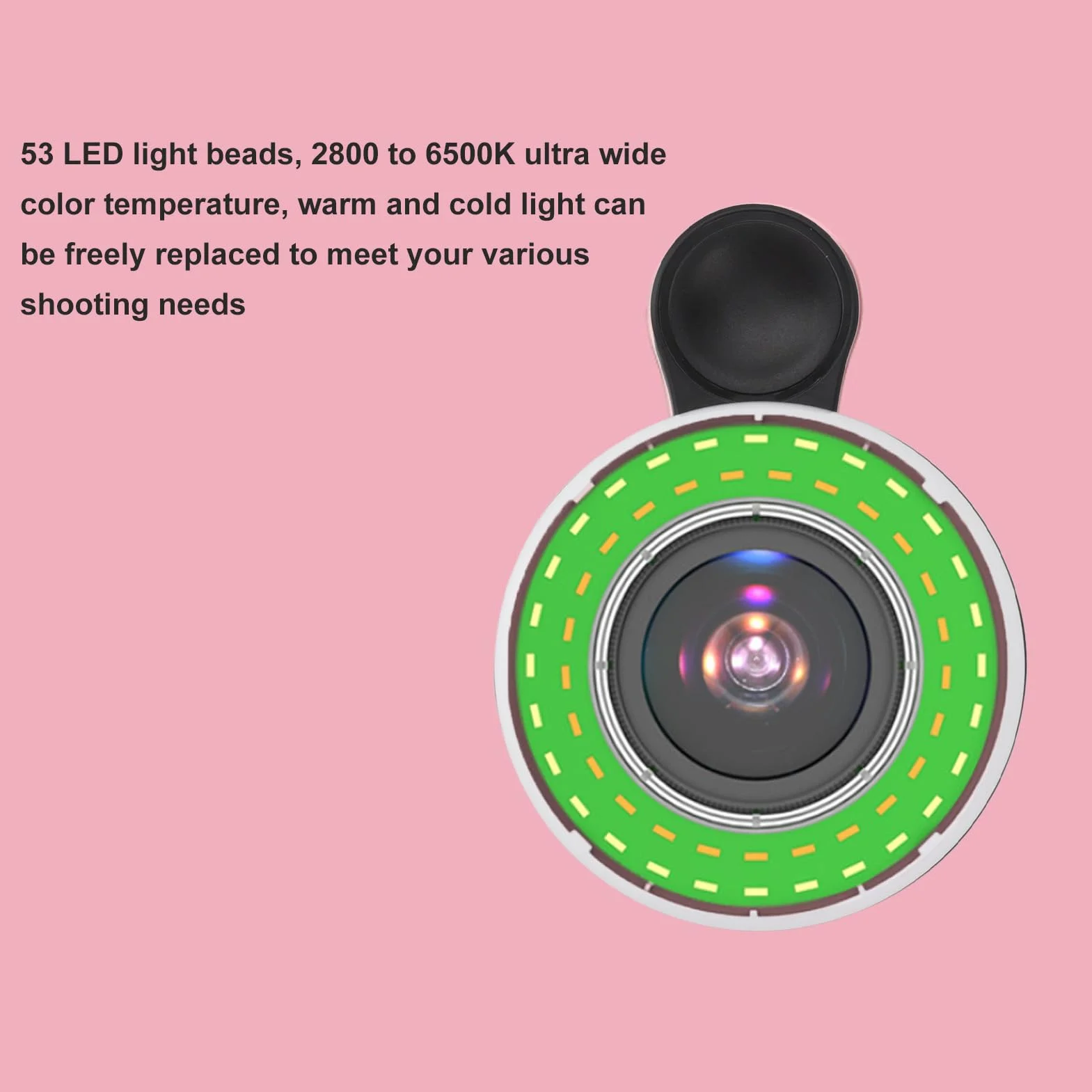 Obiektyw Makro 15X z lampą pierścieniową Mini Clip, do Aparatu Telefonicznego, Soczewka Wypełniająca pierścień Telefonu od 2800 do 6500 K, do Vlog, Nagrywanie Wideo