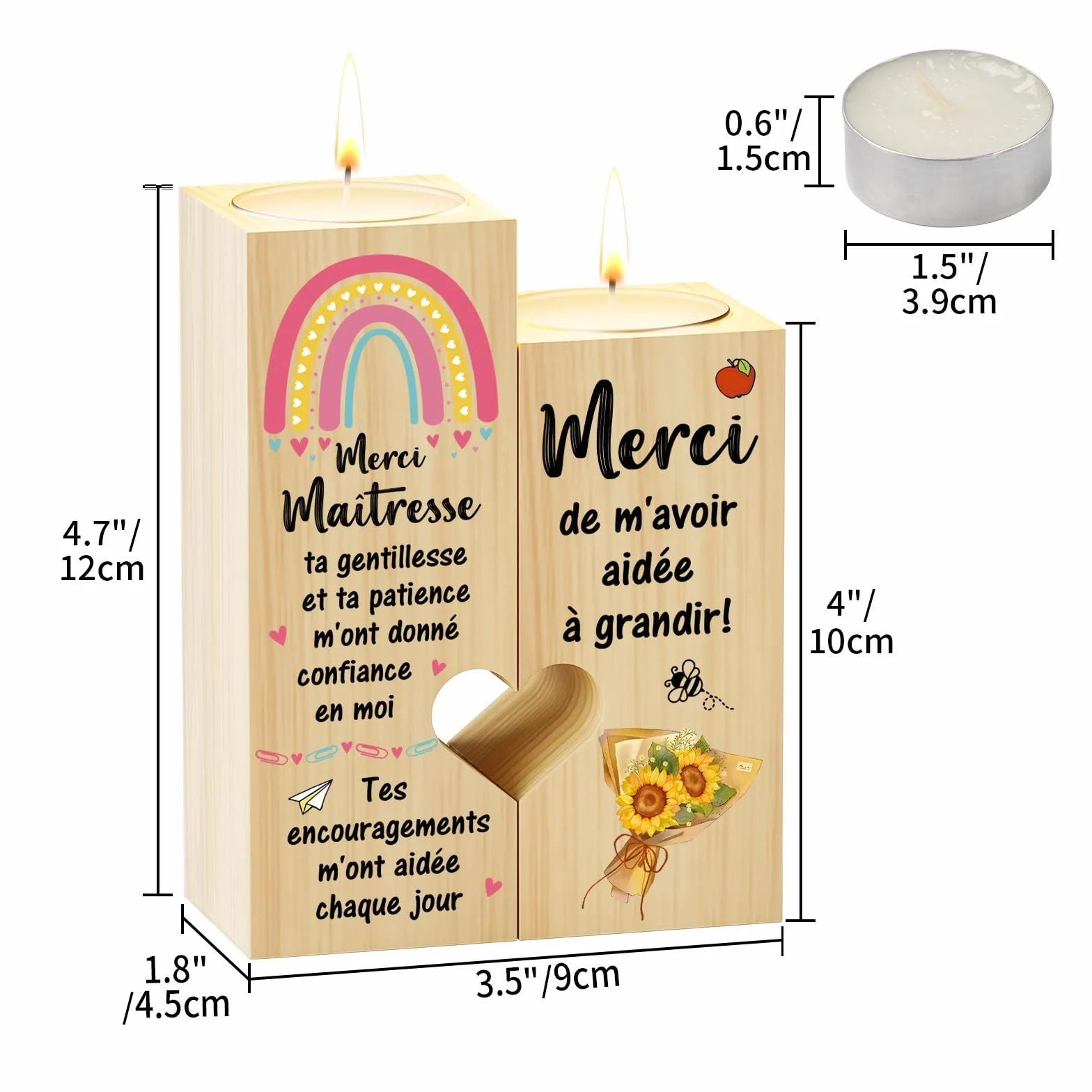 Bougeoir en Forme de Coeur Cadeau pour Maîtresse d'École, Idée Cadeaux pour Enseignante Reconnaissance Noël Fin d'Année