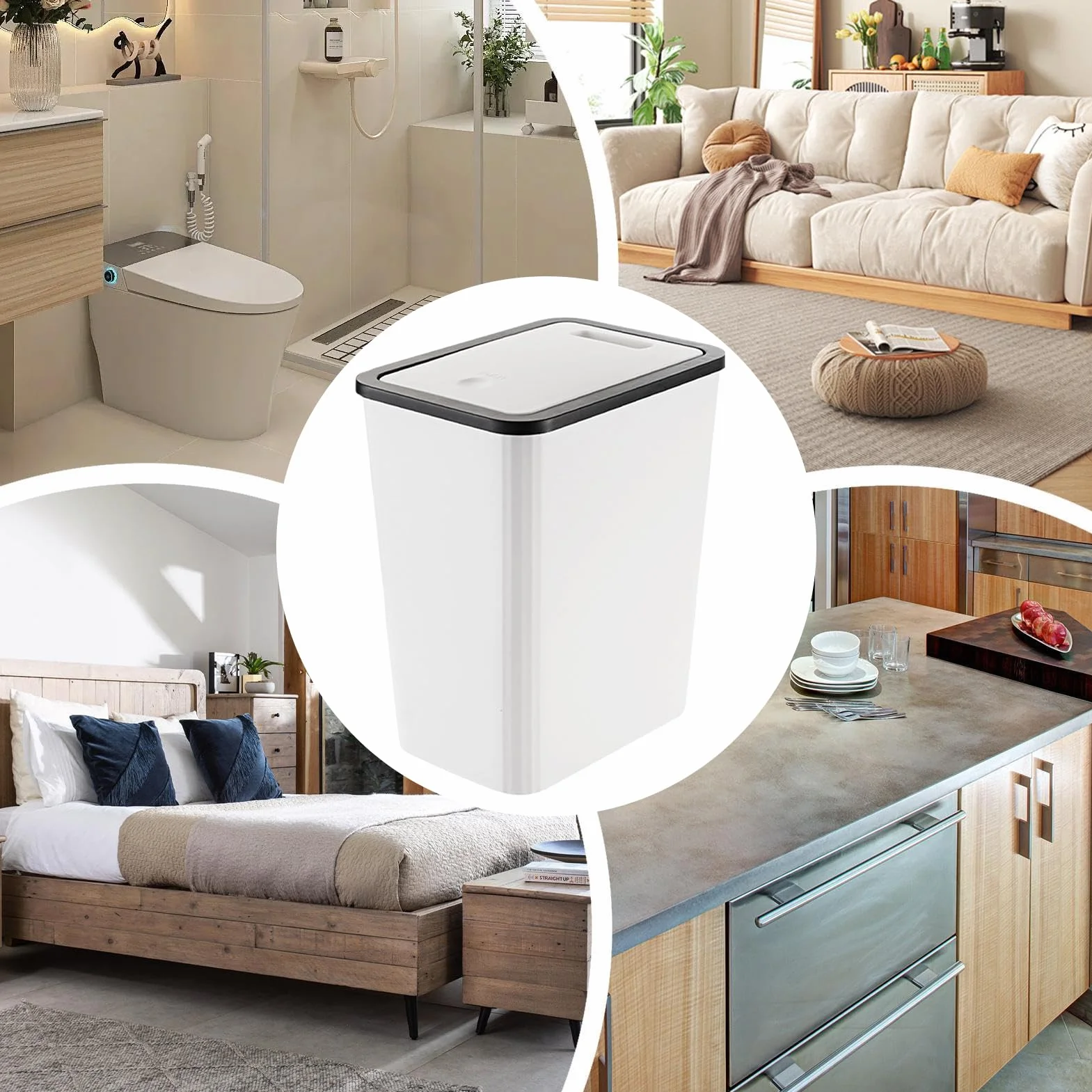 Poubelle de Cuisine 13 L Avec Couvercle Bouton-poussoir Design Peu Encombrant