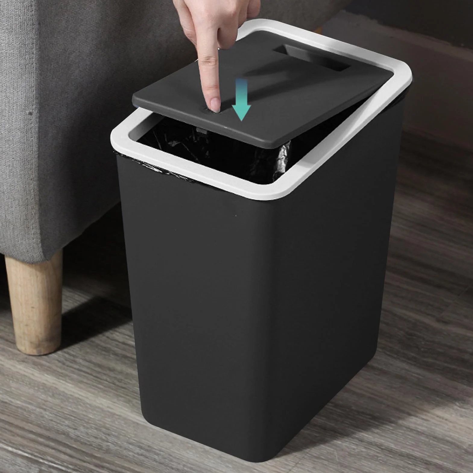 Poubelle de Cuisine 13 Litres avec Couvercle à Pression, Moderne Conteneur à Ordures et Recyclage