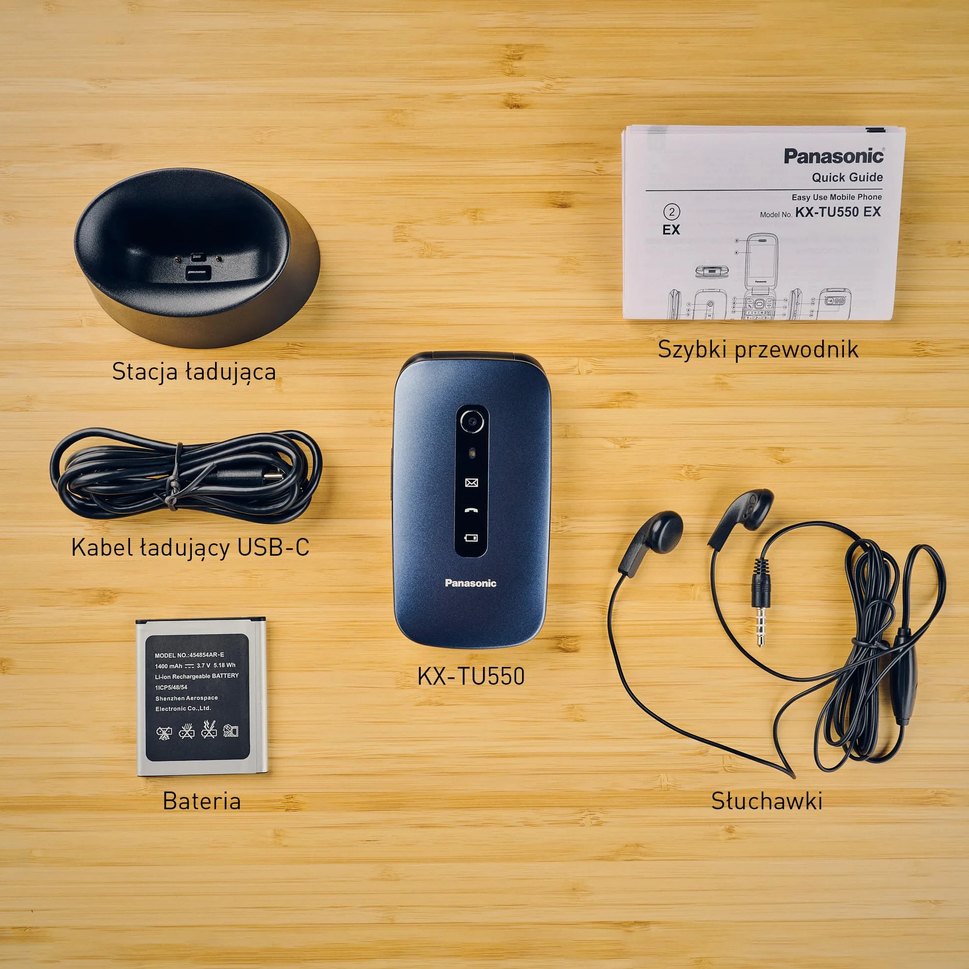 Panasonic KX-TU550 telefon dla seniora z klapką (duży ekran 2,8", aparat 1,2 MP, Clear Voice VoLTE, połączenia priorytetowe, tryb głośnomówiący), niebieski