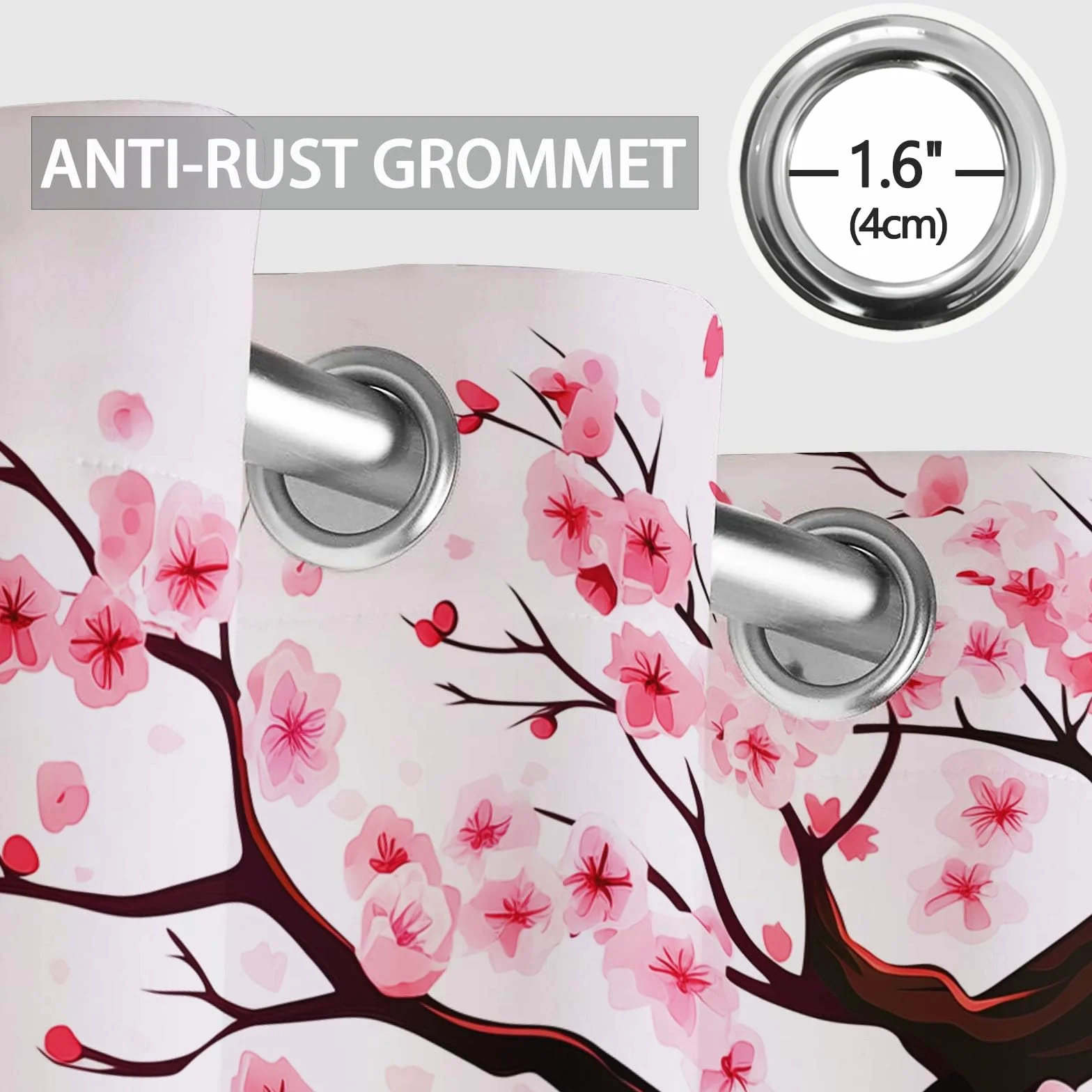 Rideaux Opaques 70L x 240H cm 2 Panneaux Design Fleurs de Cerisier Isolante Anti-Chaleur Blanc Rose