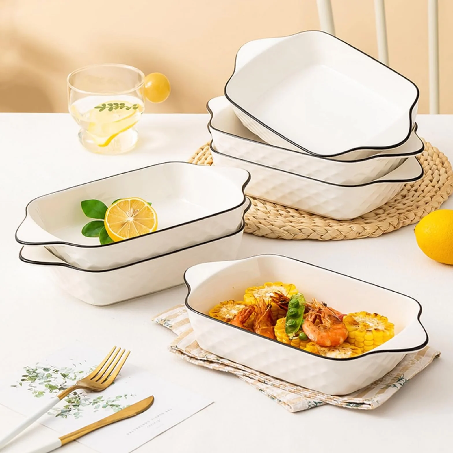 Lot de 4 petits plats à gratin en céramique de qualité supérieure avec poignées, four, micro-ondes et Airfryer, parfaits pour gratin, pâtes, desserts et plus encore, petit plat à gratin pour 1