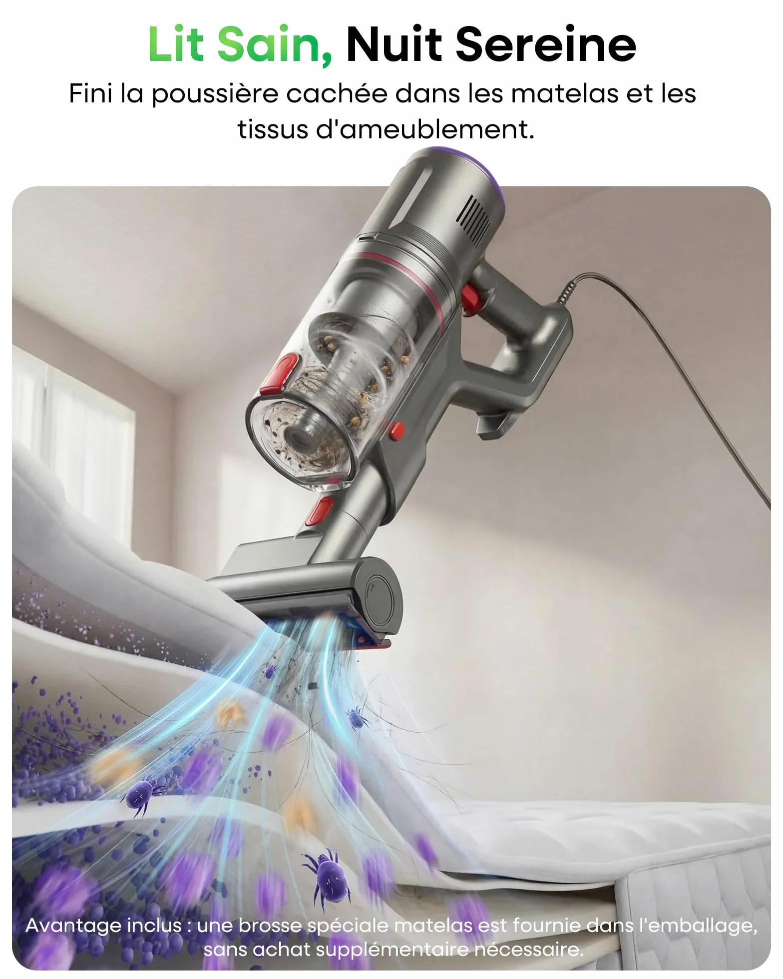 FAMIVAC FV2 Aspirateur Balai avec Fil, 65Kpa/600W Aspirateur sans Sac Puissant, Brosse Matelas, 1,3KG Léger, Câble 7M, 1,5L, Brosse Anti-Enroulement & Autoportante pour Tapis, Sols, Poils d’Animaux
