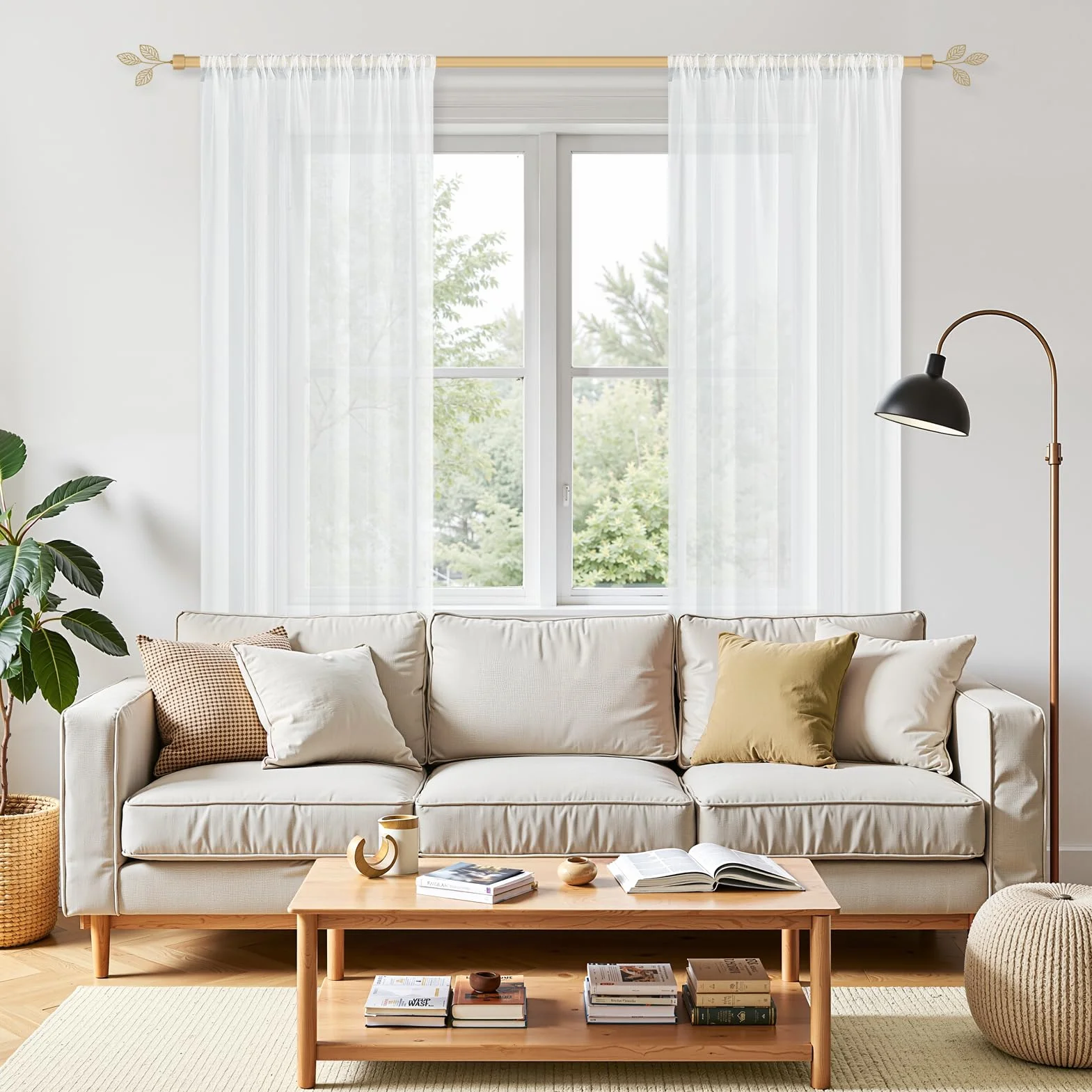 Rideaux Voilage Blanc 140x225 cm Passe Tringle Semi-Transparent 2 Pièces