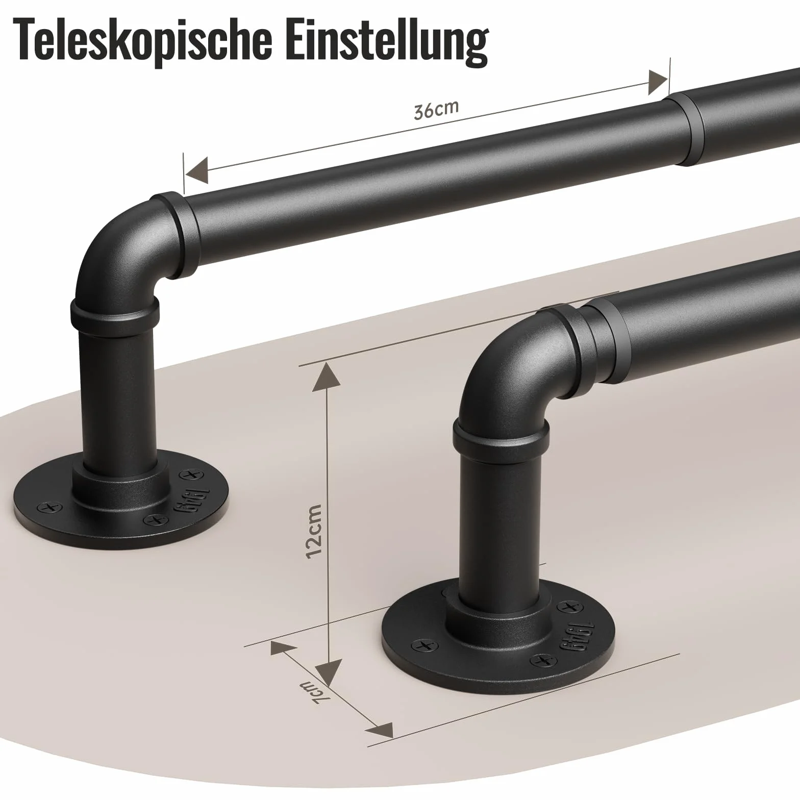 Tringle à Rideaux Industrielle 80-305cm Extensible Diamètre 25 mm Montage au Plafond Noir