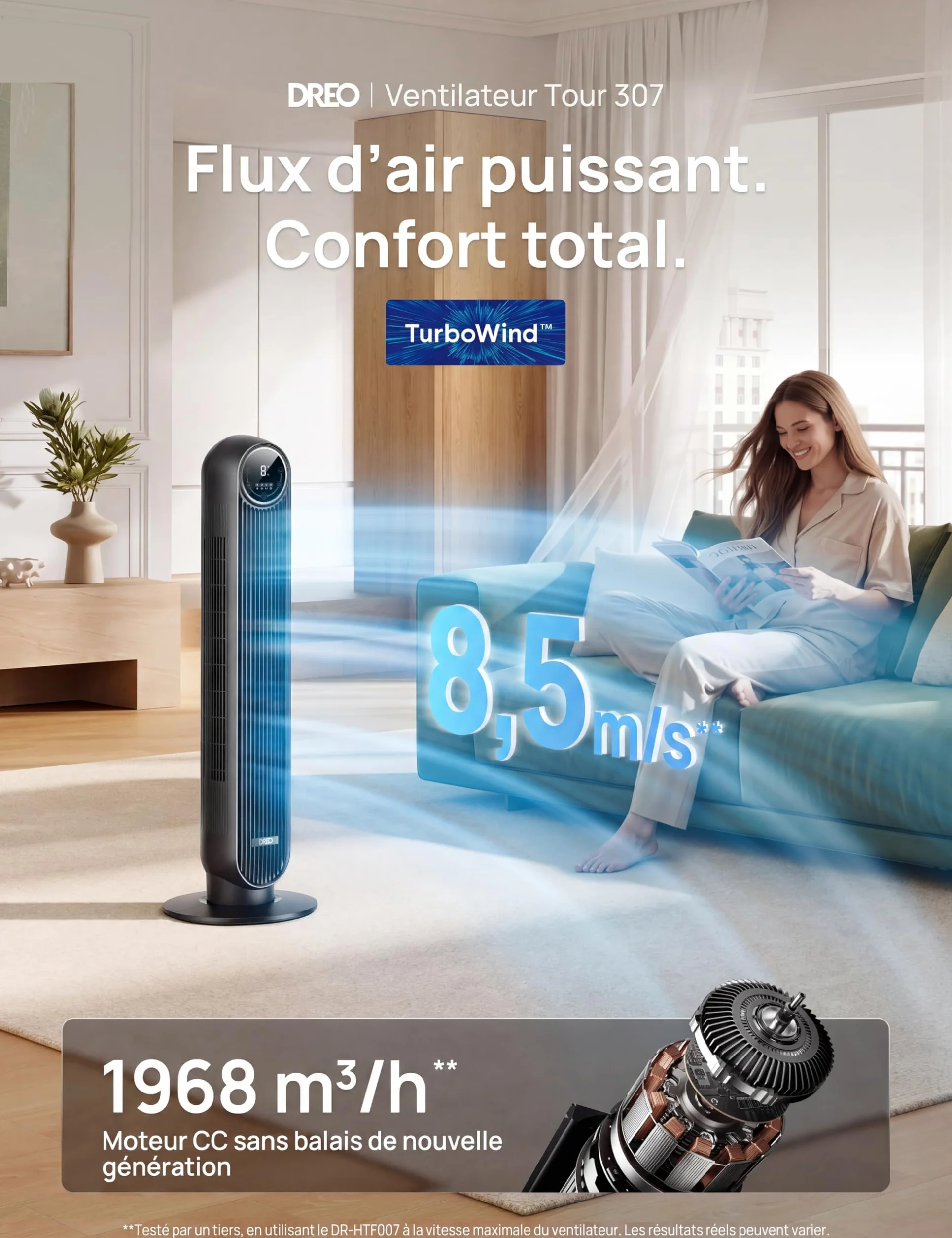 DREO Nomad One ventilateur colonne silencieux 20dB 92 cm 7,6 m/s 90° Noir