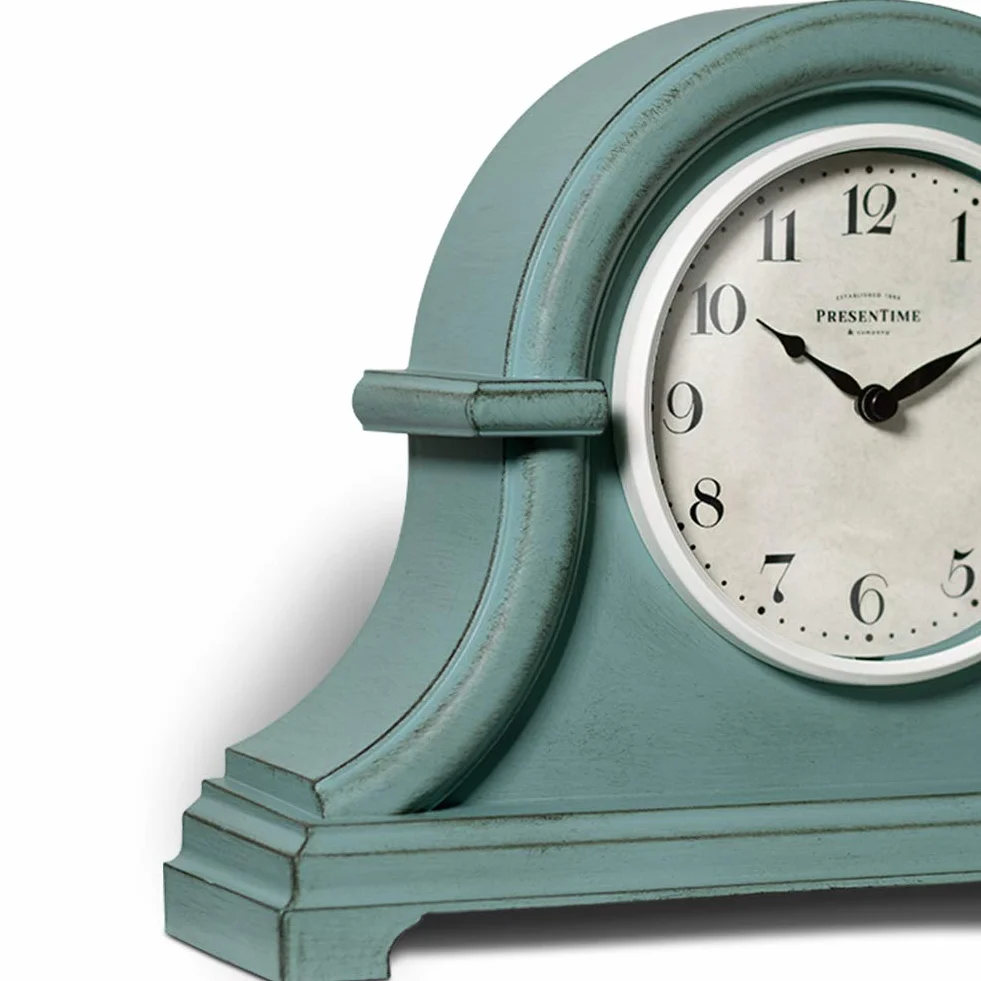 PRESENTIME & Co. Napoléon Horloge de cheminée Vintage Farmhouse 33 x 25 cm vitre bombée Mouvement à Quartz boîtier Plastique ABS Bleu Sarcelle Ancien