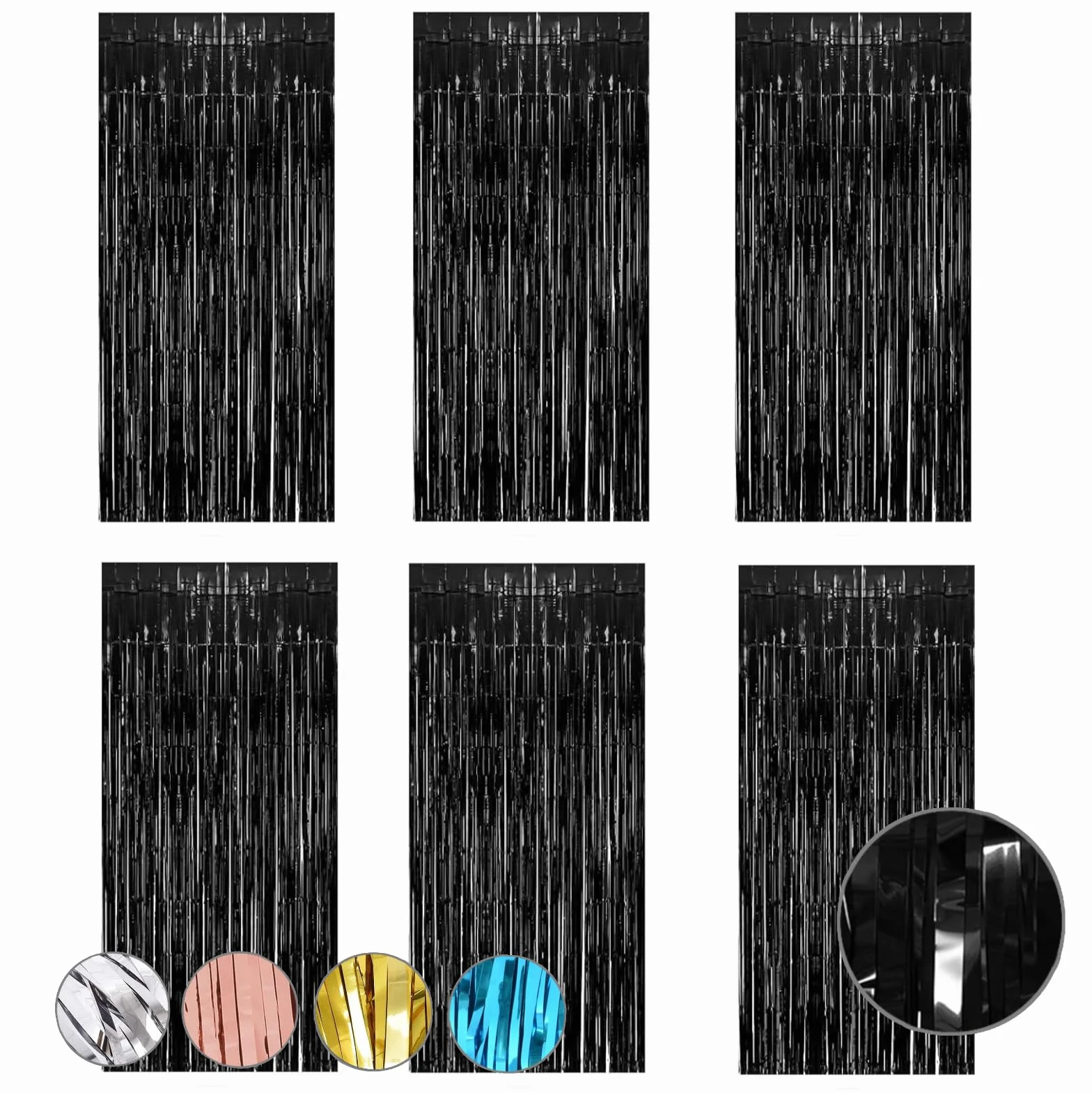 Rideau Métallique Franges 1x2 m Paillettes Décoration Anniversaire Mariage Halloween Noël Noir