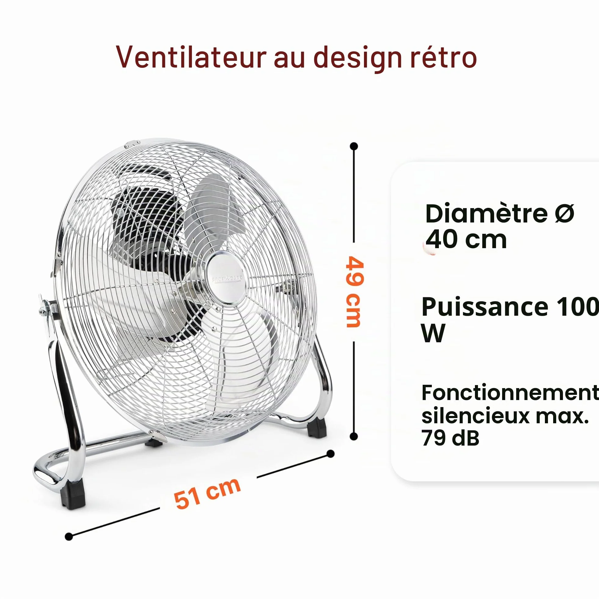 PROFI CARE PC VL 3065 WM Ventilateur de Sol rétro 100 W 40 cm LED 4 niveaux