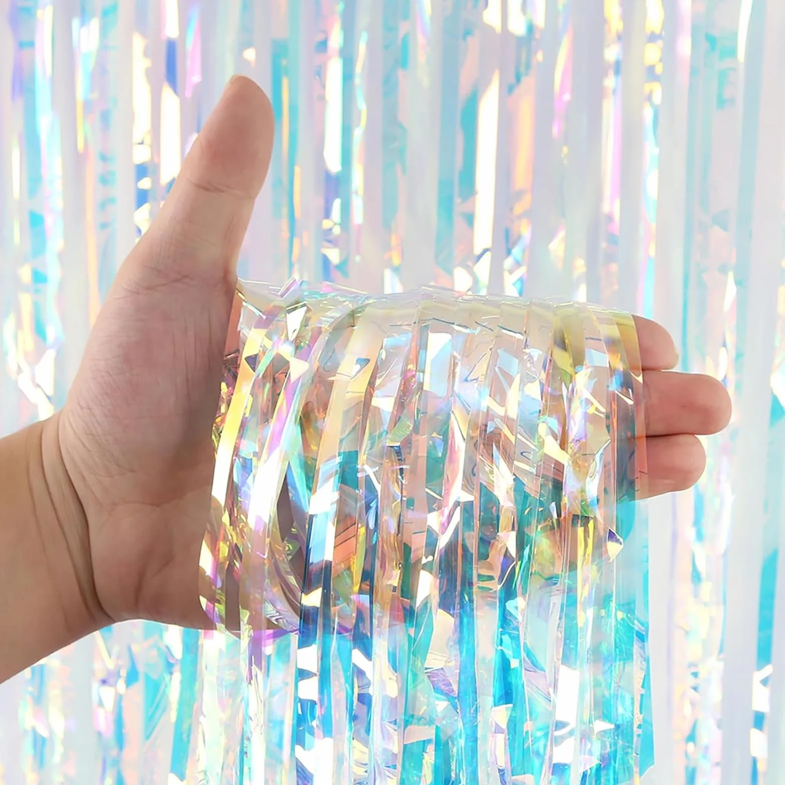 Lot de 2 rideaux à paillettes irisées - Rideau à paillettes - Décoration de fête - Bleu