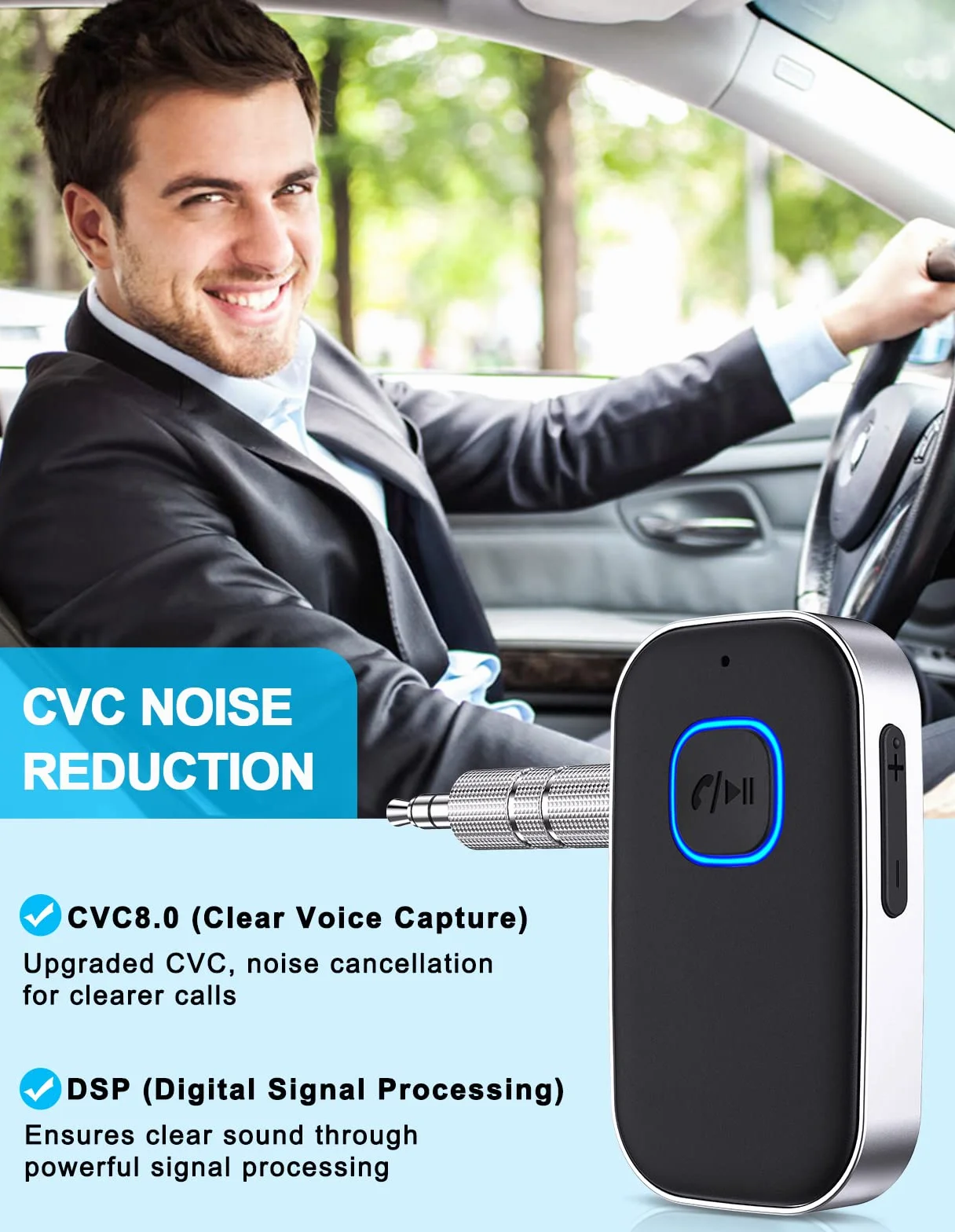 Glangeh [2022 ulepszony] Odbiornik Bluetooth, adapter samochodowy Bluetooth z redukcją szumów, 16-godzinny odbiornik Bluetooth Aux w trybie gotowości do radia samochodowego HiFi/radia samochodowego