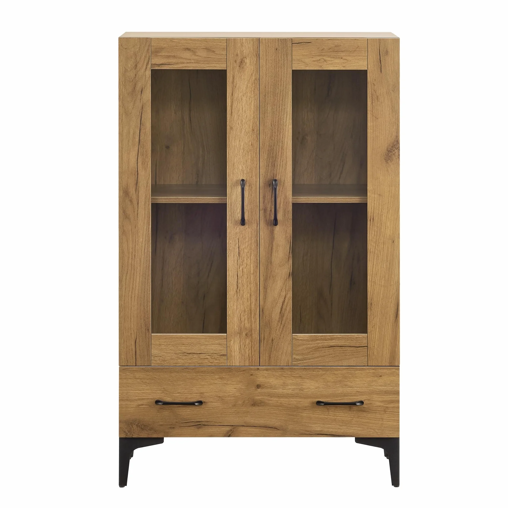 [en.casa] Armoire Vitrée Meuble de Rangement Bibliothèque Vaisselier Buffet Élégante pour Salon Cuisine Chambre Salle à Manger Panneau de Particules Verre 115 x 70 x 31 cm Effet Chêne