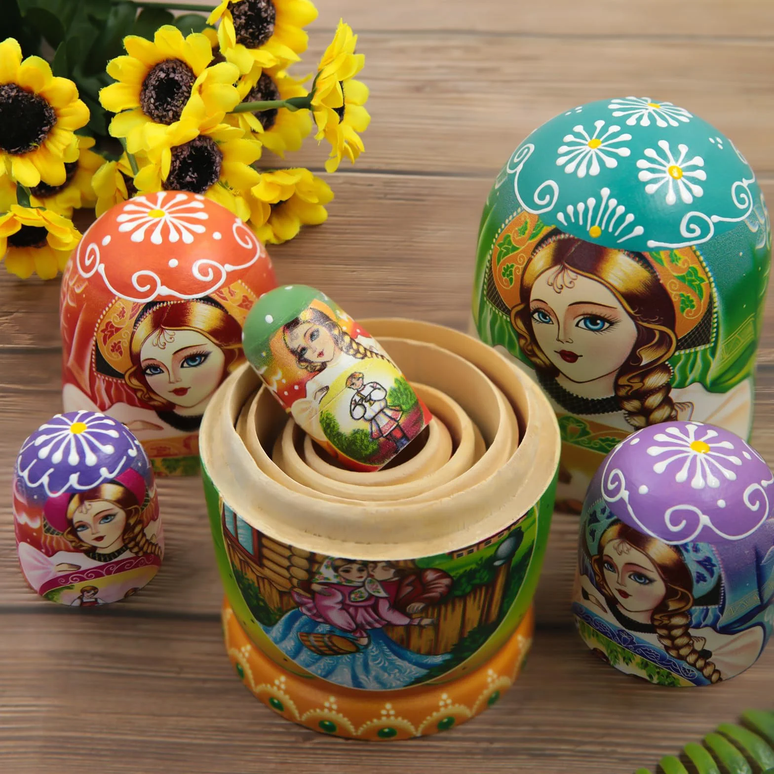 Lot de 7 poupées Matriochka multicolores en bois traditionnelles russes Babushka pour enfants
