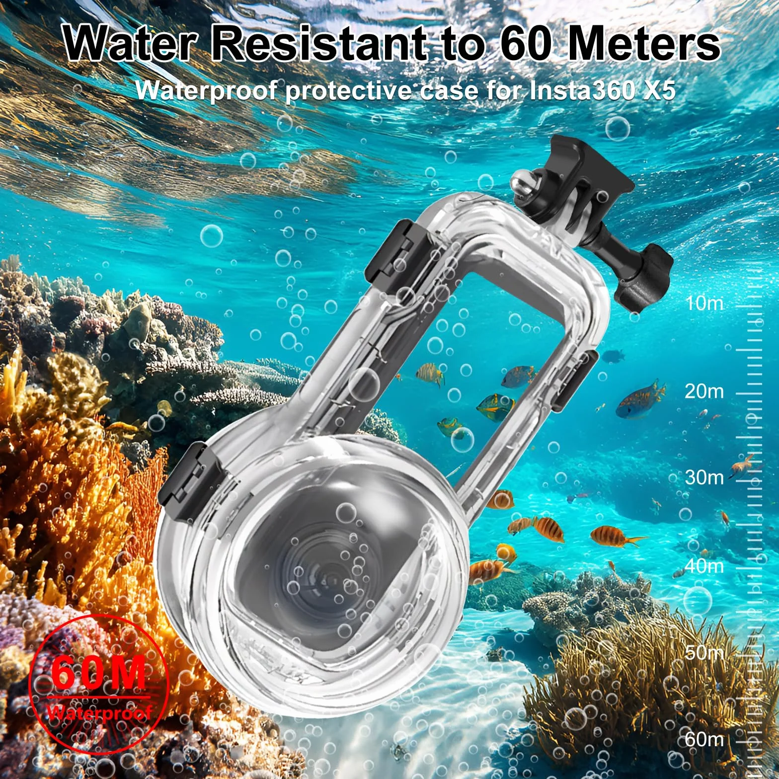 PULUZ 60 m Wodoodporny futerał do nurkowania dla Insta360 X5, niewidoczne podwodne uszczelnione etui ochronne Shell dla Insta360 X5 360 stopni Fotografia Akcesoria fotograficzne