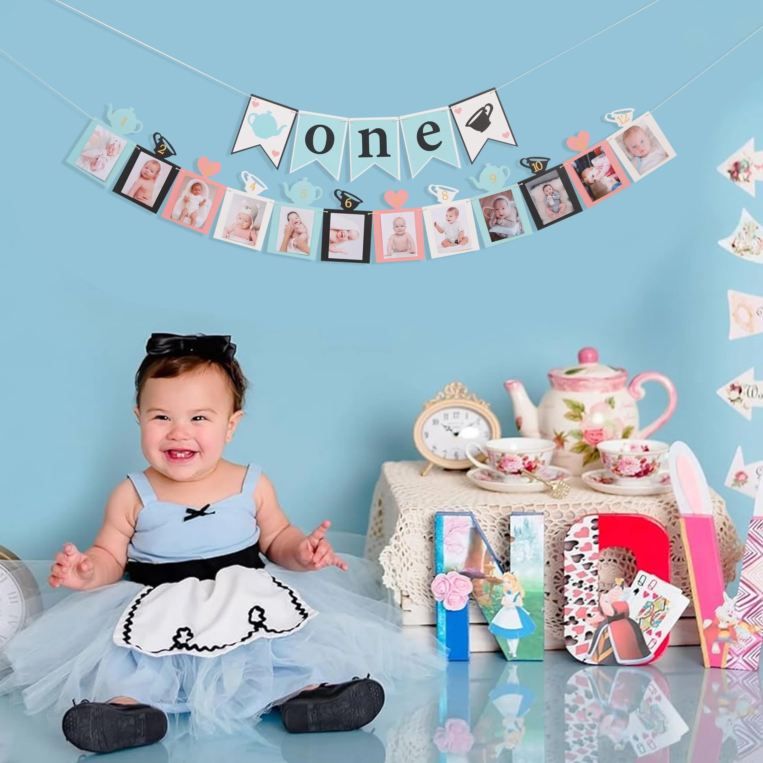 WAWUO Bannière Alice in ONEderland, décoration de 1er anniversaire