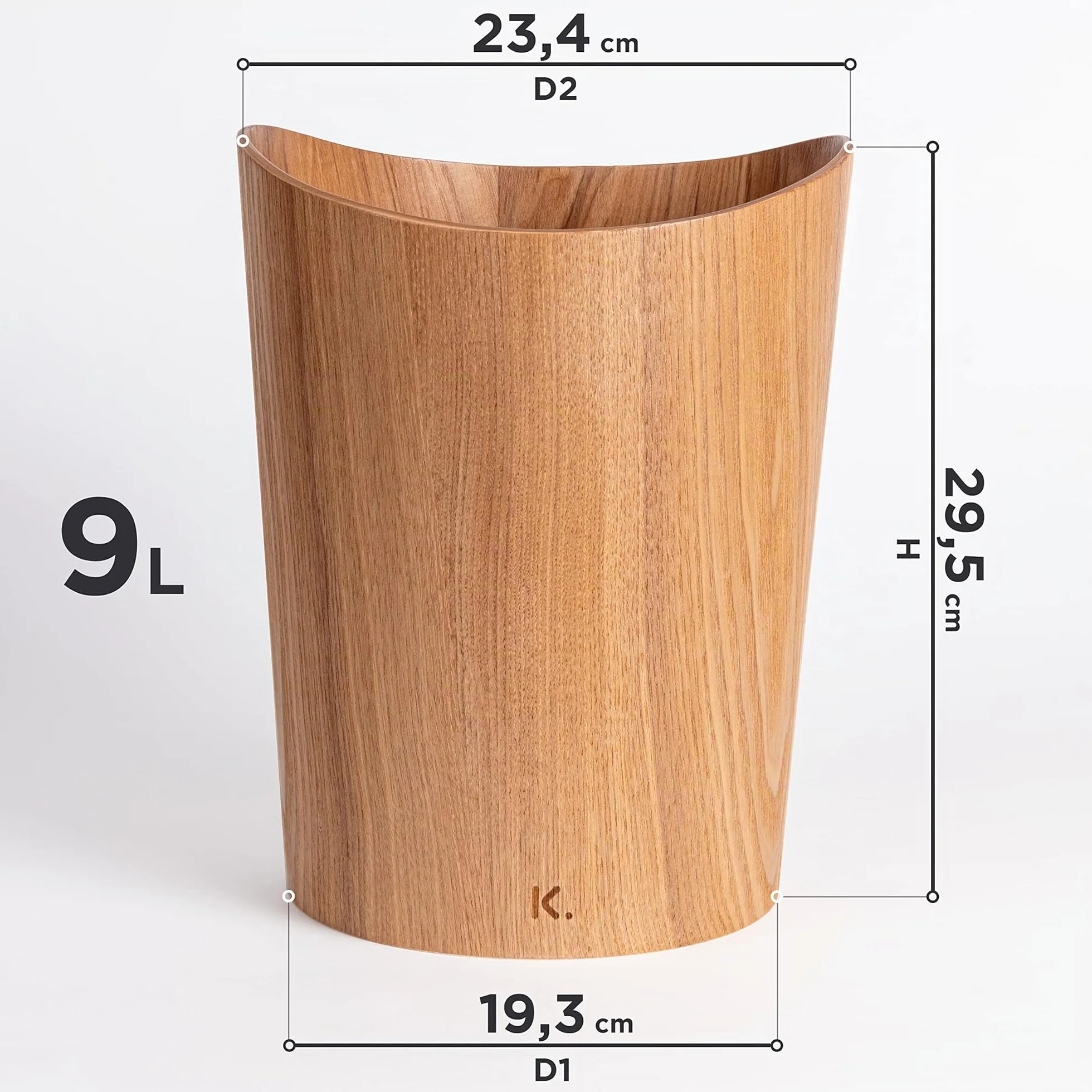 Corbeille à papier en bois véritable Börje 9 litres Frêne