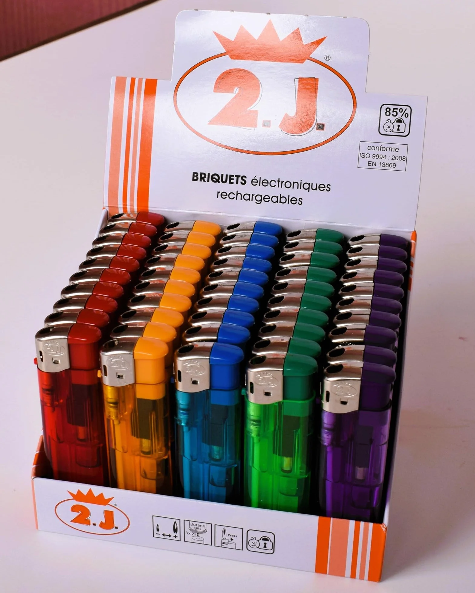 Lot de 50 Briquets Jetables Électroniques Slim à Gaz Translucides Assortiment 5 Couleurs