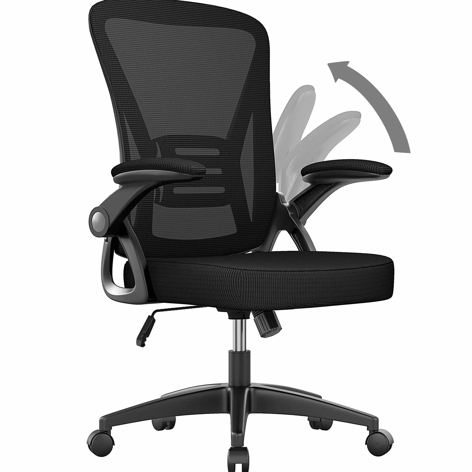 Fauteuil de Bureau en Maille Respirante avec Accoudoir Relevable et Soutien Lombaire, Noir