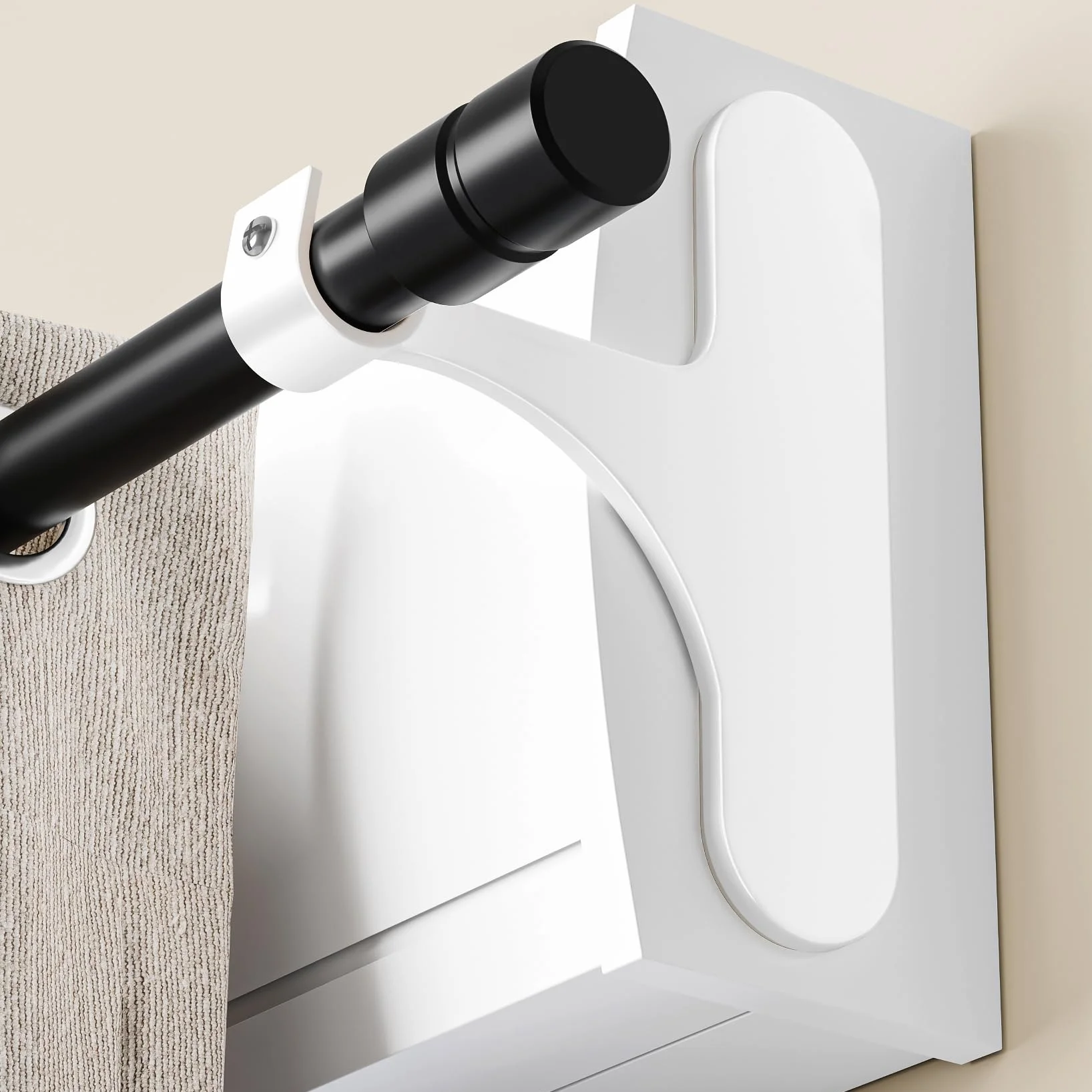 Tringle Rideaux Sans Perçage pour Coffre Volet Roulant - Fixation Auto-adhésive, Lot de 2, Barres 19-28 mm, Métal Résistant, Blanc