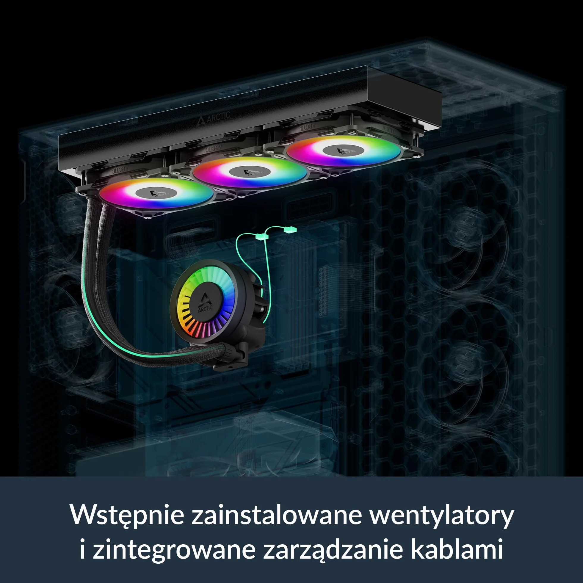 ARCTIC Liquid Freezer III Pro 420 A-RGB- Chłodnica Procesora AIO, 3 x 140 mm Chłodzenie Wodne, Grzejnik 38 mm, Pompa PWM, Wentylator VRM, AMD AM5/AM4, Intel LGA1851/1700 Ramka Stykowa - Czarny