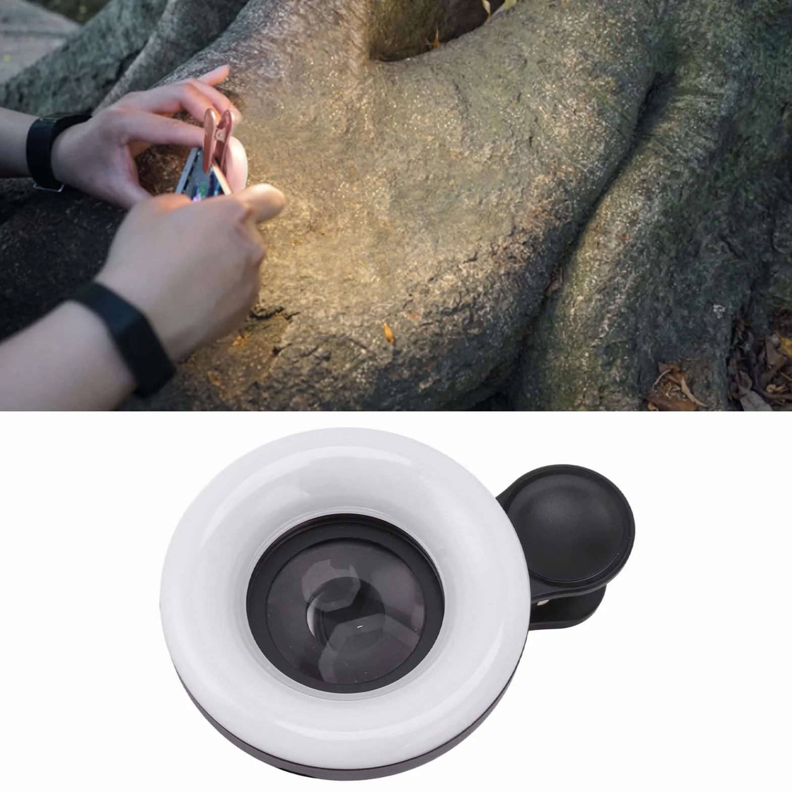 Obiektyw Makro 15X z lampą pierścieniową Mini Clip, do Aparatu Telefonicznego, Soczewka Wypełniająca pierścień Telefonu od 2800 do 6500 K, do Vlog, Nagrywanie Wideo