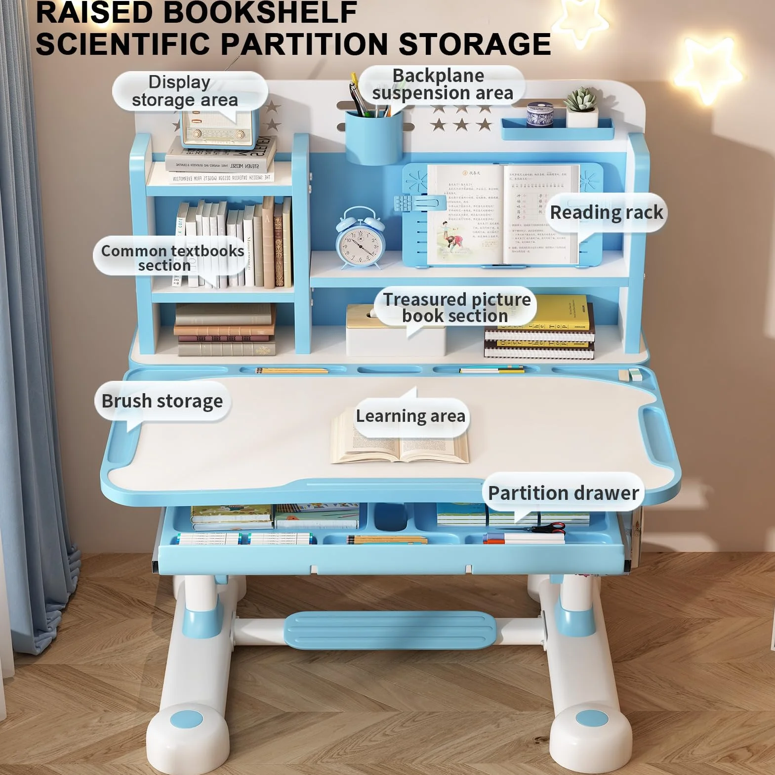 Table et chaises pour enfants avec bureau élargi de 80 cm, chaise de bureau pour enfants, correcteur de posture et soutien dorsal, table d'étude à hauteur réglable pour lecture/devoirs, bureau pour