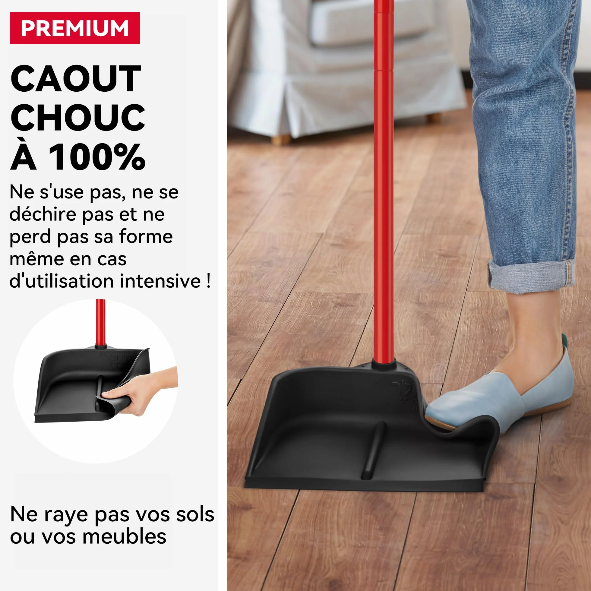 Pelle Ramasse Poussière à Manche Long Verticale 90 cm de Tyroler – Ramassette en Caoutchouc Adhérente au Sol pour Ramasser Efficacement Poussières, Poils et Déchets