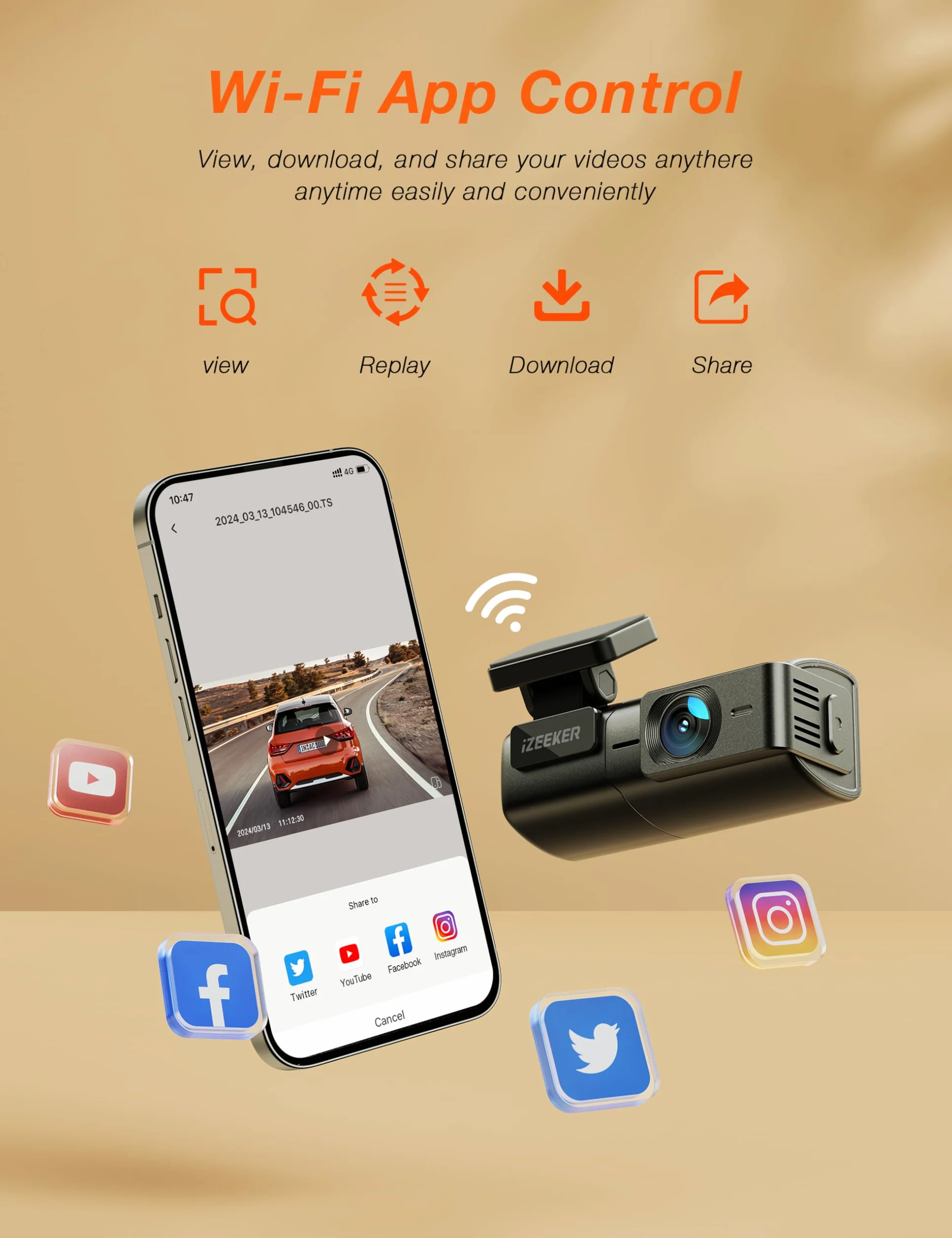 iZEEKER Kamera samochodowa 2,5K WiFi Dashcam, mini kamera samochodowa 1440P przednia kamera samochodowa z aplikacją, bezpłatna karta 32 GB, noktowizor, WDR, czujnik G, nagrywanie w pętli, obsługa