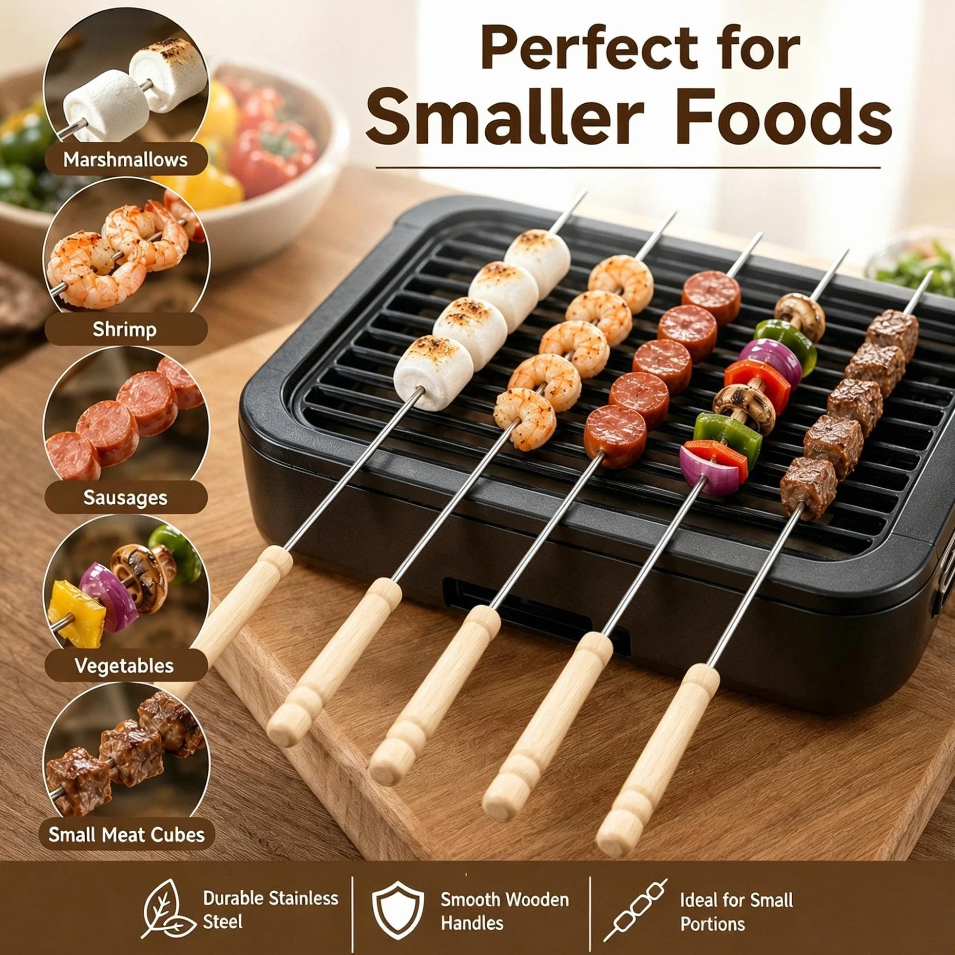 IMEEA Lot de 10 brochettes en acier inoxydable 38 cm pour barbecue