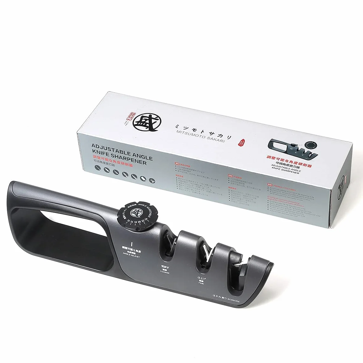 MITSUMOTO SAKARI Couteaux Professionnel 3 Niveaux Eguiseur de Couteau Japonais Poignée Angle Réglable Affuteur Multifonction Aiguiseur Cuisine Polissage