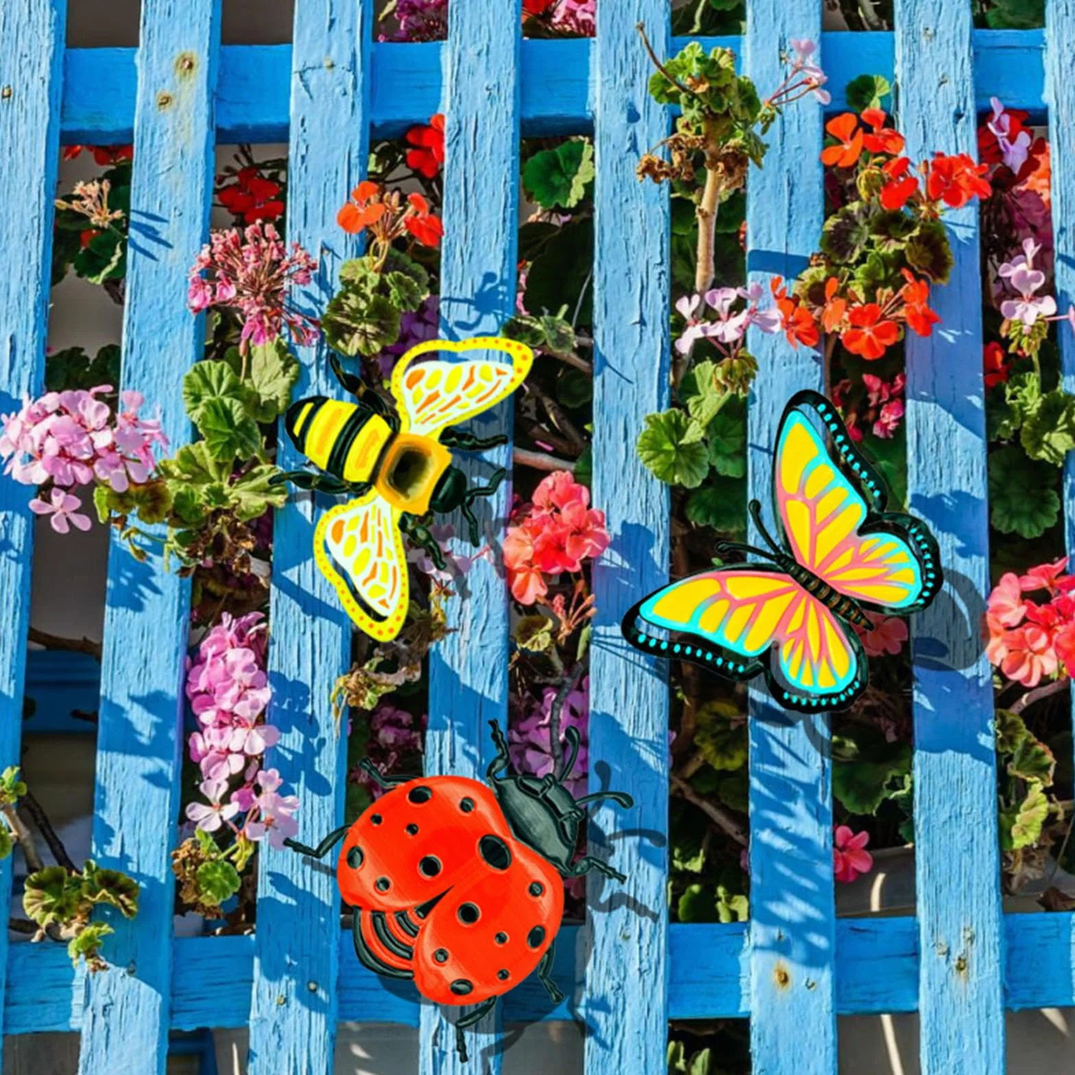 Décoration Murale Insecte Métal 3 Pièces Abeilles Papillons Coccinelles pour Jardin Extérieur