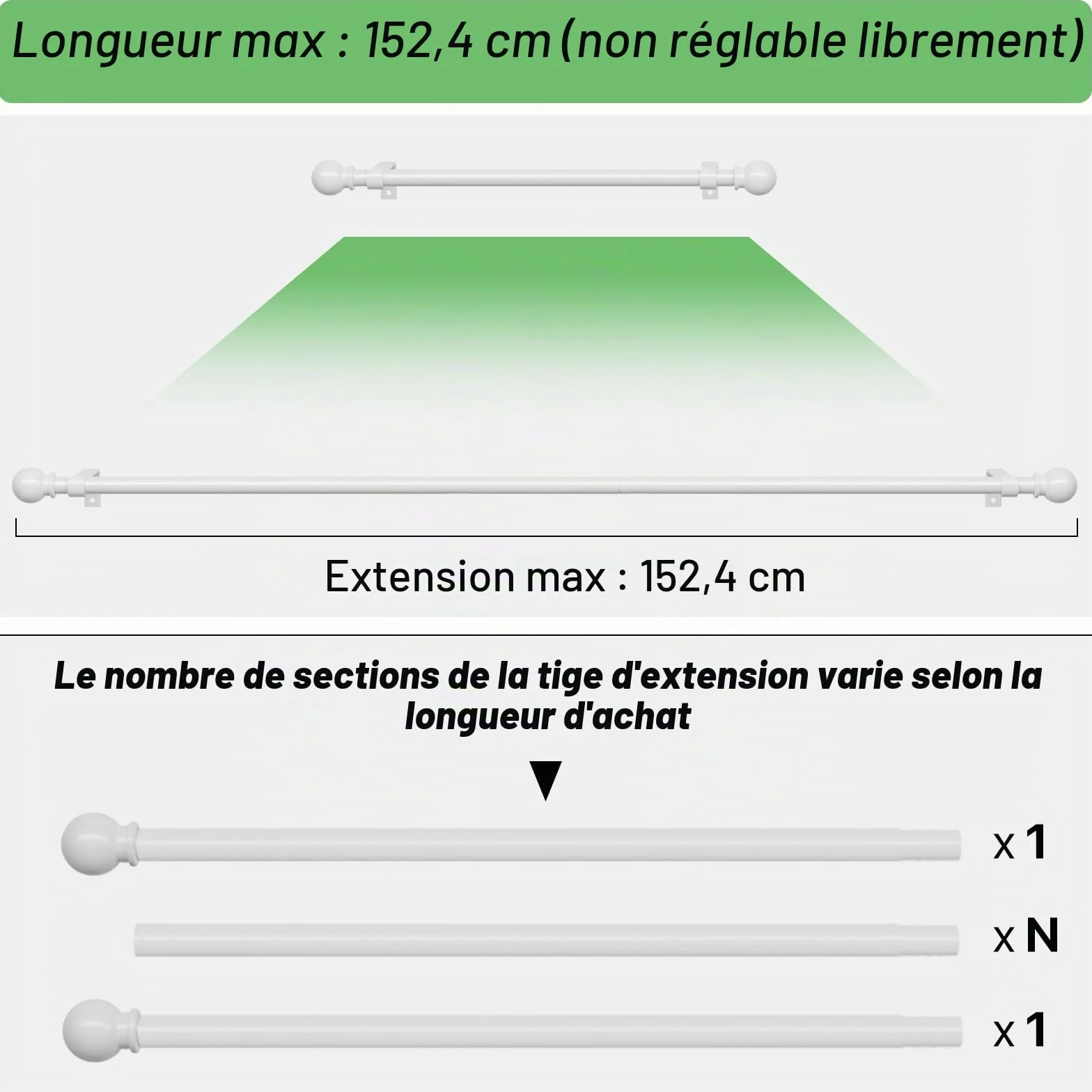 Tringle Rideau Blanche 80-157 cm Ajustable Kit Tringle à Rideau Extensible Métal 16mm