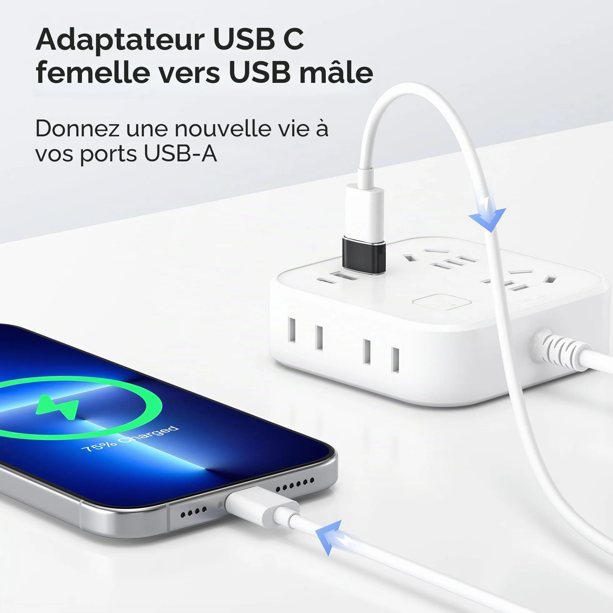 BASESAILOR Adaptateur USB C Femelle vers USB Male 4Pack, Convertisseur Chargeur USB vers USB C pour iPhone 17 16 Pro Max, Apple 15 Plus, iWatch 11, iPhone 14 13 12, iPad Mini 7, Samsung Galaxy S25 S24