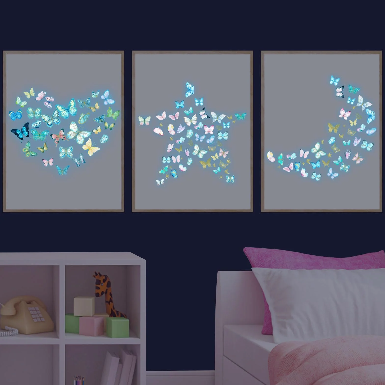 Sticker Mural Lumineux Papillon Phosphorescent Autocollant Muraux Fluorescents Enfant Chambre Décoration Bleu