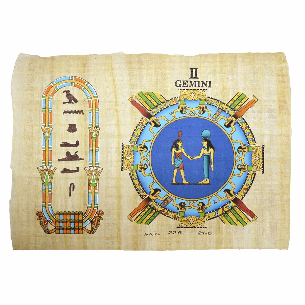 Gémeaux avec ton prénom dans Hiéroglyphe égyptien sur un papyrus original