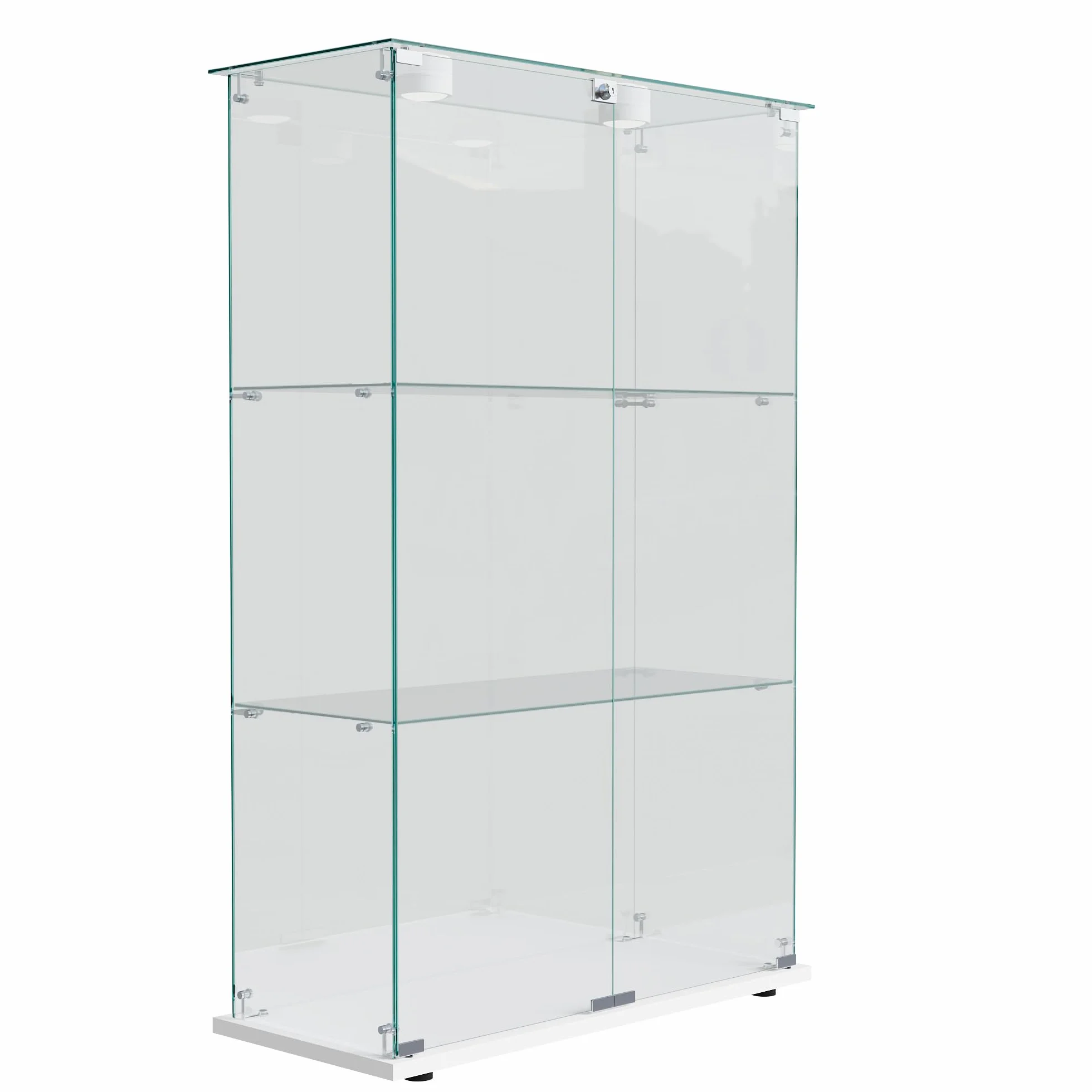 MEXUS Vitrine en Verre avec LED, avec 2 Portes et Serrure de sécurité, Conception à 3 Couches, étanche à la poussière et Facile à Nettoyer, adaptée au Salon, à la Chambre, au Bureau (Blanc)