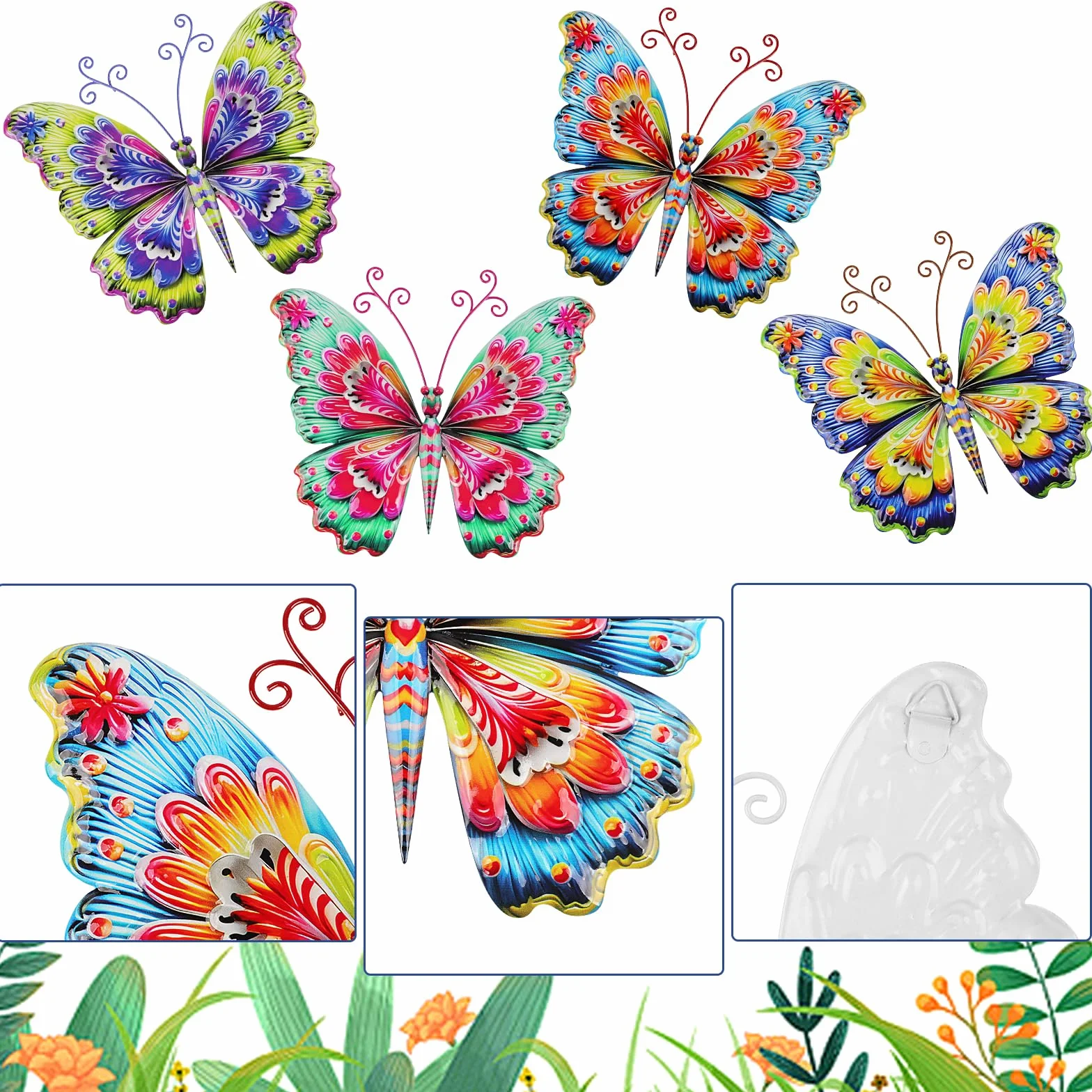 YiYa 4 Pièces Décoration Murale en Métal Papillon Art Mural pour Jardin Exterieur
