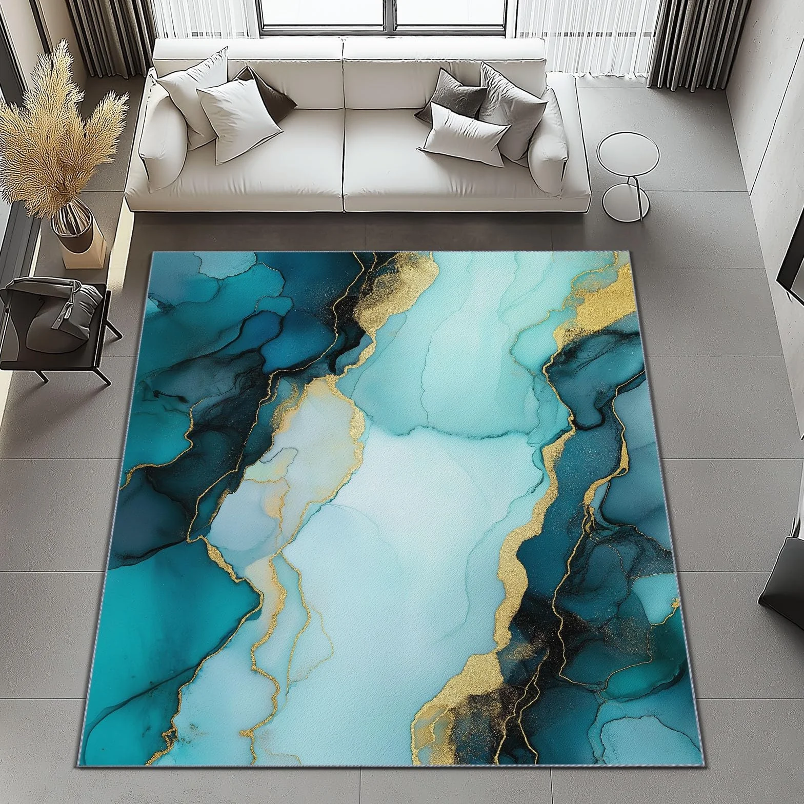 Tapis Salon Motif Marbre Ondulé Aquarelle Lavable en Machine Antidérapant 60 x 110 cm