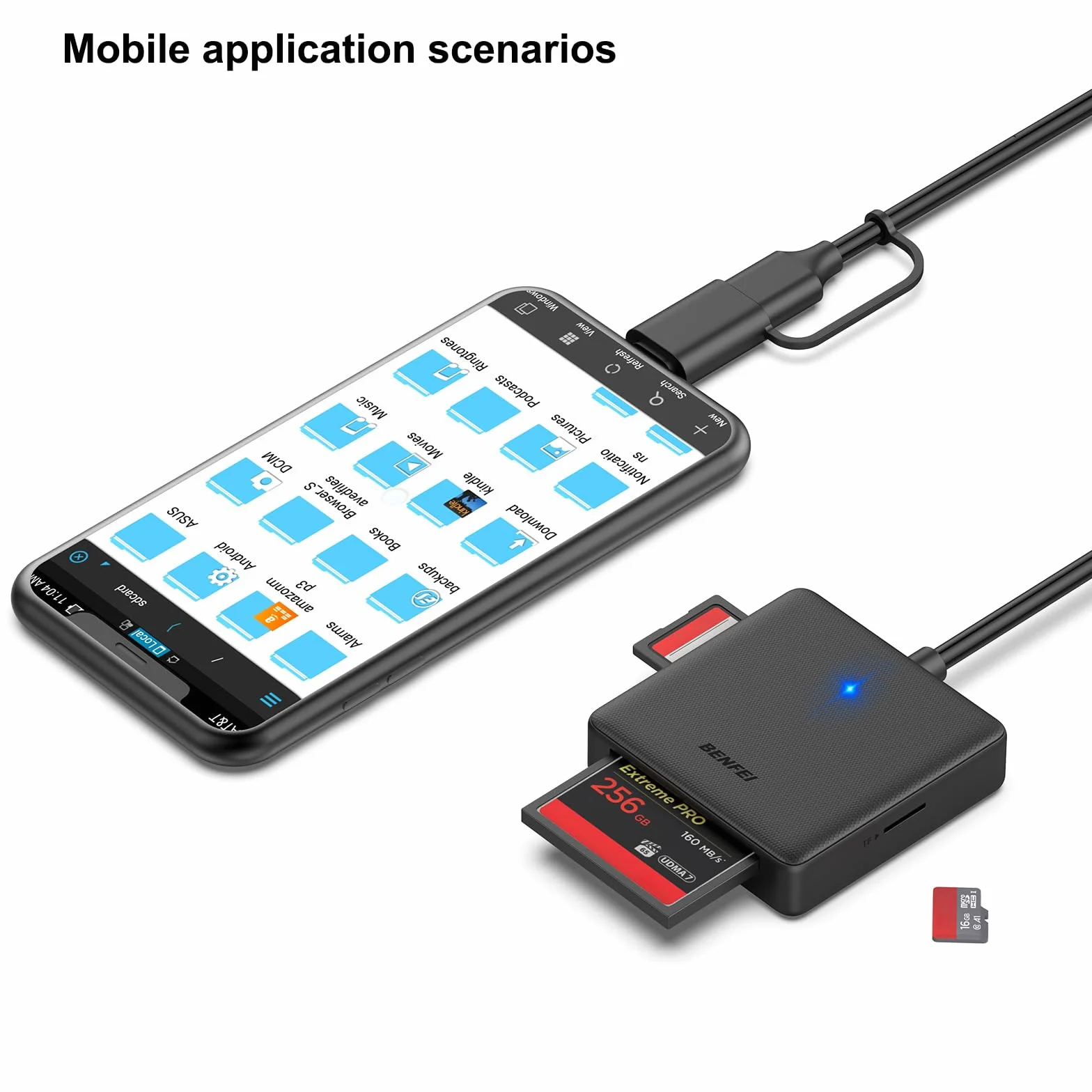 BENFEI 4 in 1 USB-C Lecteur de Carte Mémoire SD Micro SD MS CF pour iPhone 15 Pro/Max MacBook Pro/Air 2023 iPad Pro Surface Book 3