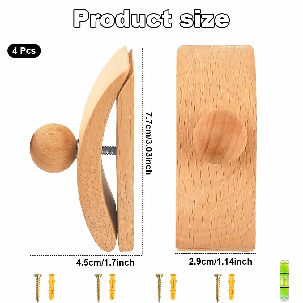 Crochets muraux en Bois pour Tapisserie, Lot de 4 Supports muraux pour Tapis, Cintres pour Tapisserie Murale
