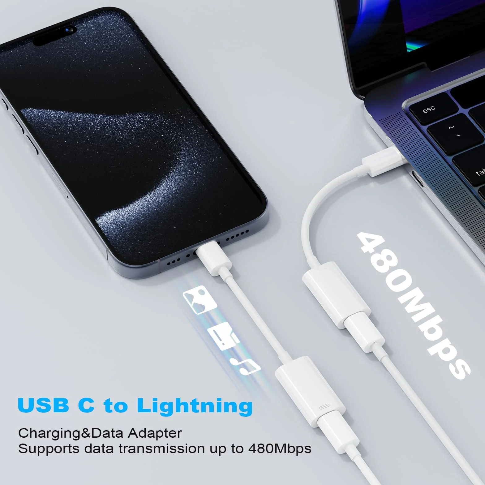 AXFEE Adaptateur Jack Audio USB C, 3in1 Type-C vers Lightning avec DAC Puce pour iPhone 15 Pro Max Plus iPad MacBook