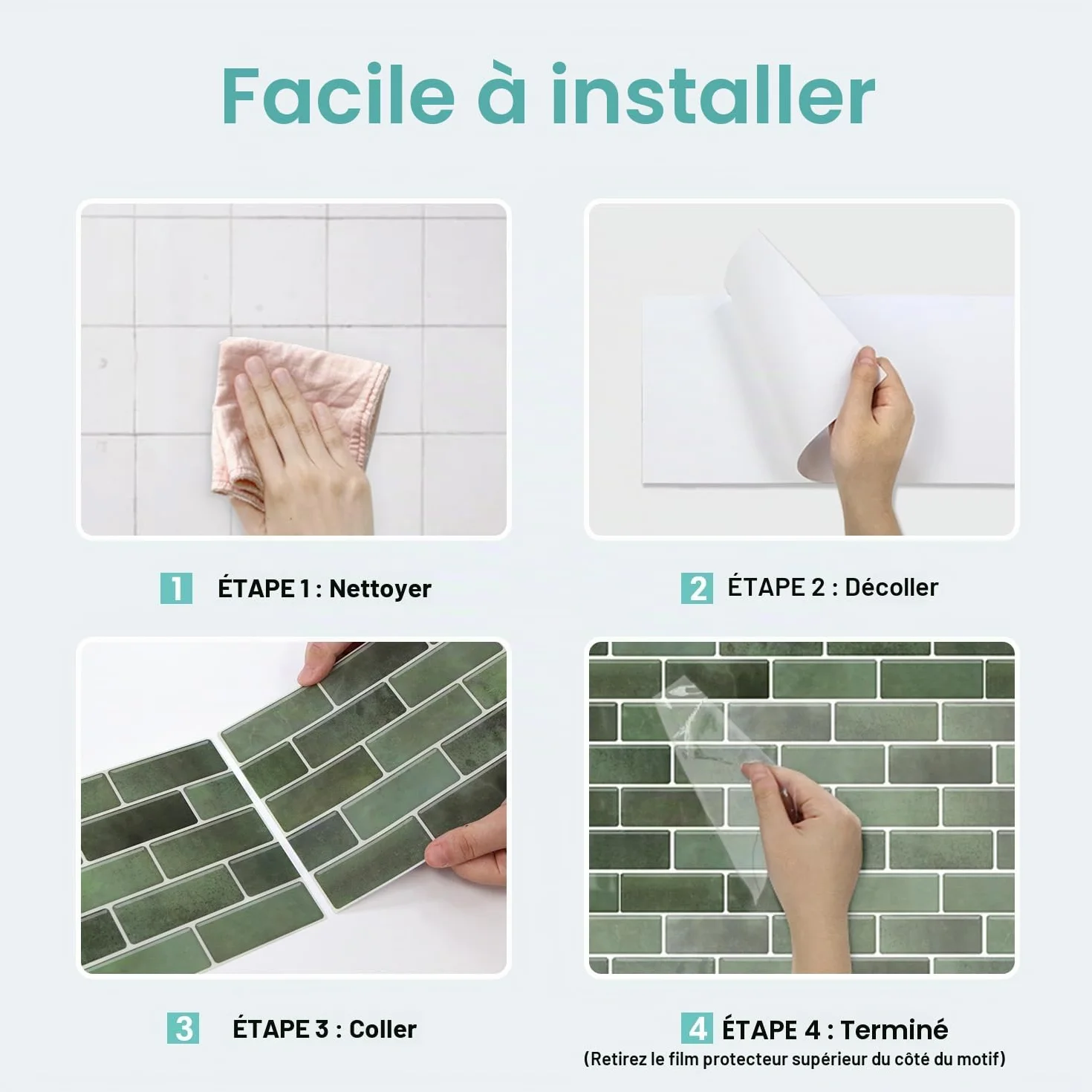 Commomy Stickers Adhésive Carrelage Autocollant Mural, 30 x 15 cm, Vert Marbre, 12 Pièces pour Cuisine Salle de Bain