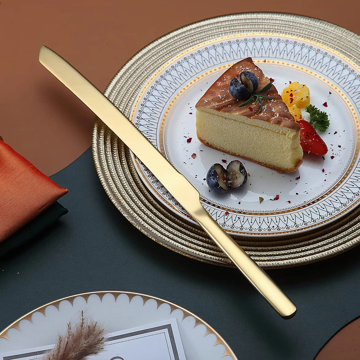 Ensemble De Coupe De Gâteau En Acier Inoxydable Pour Mariage, Or Brillant