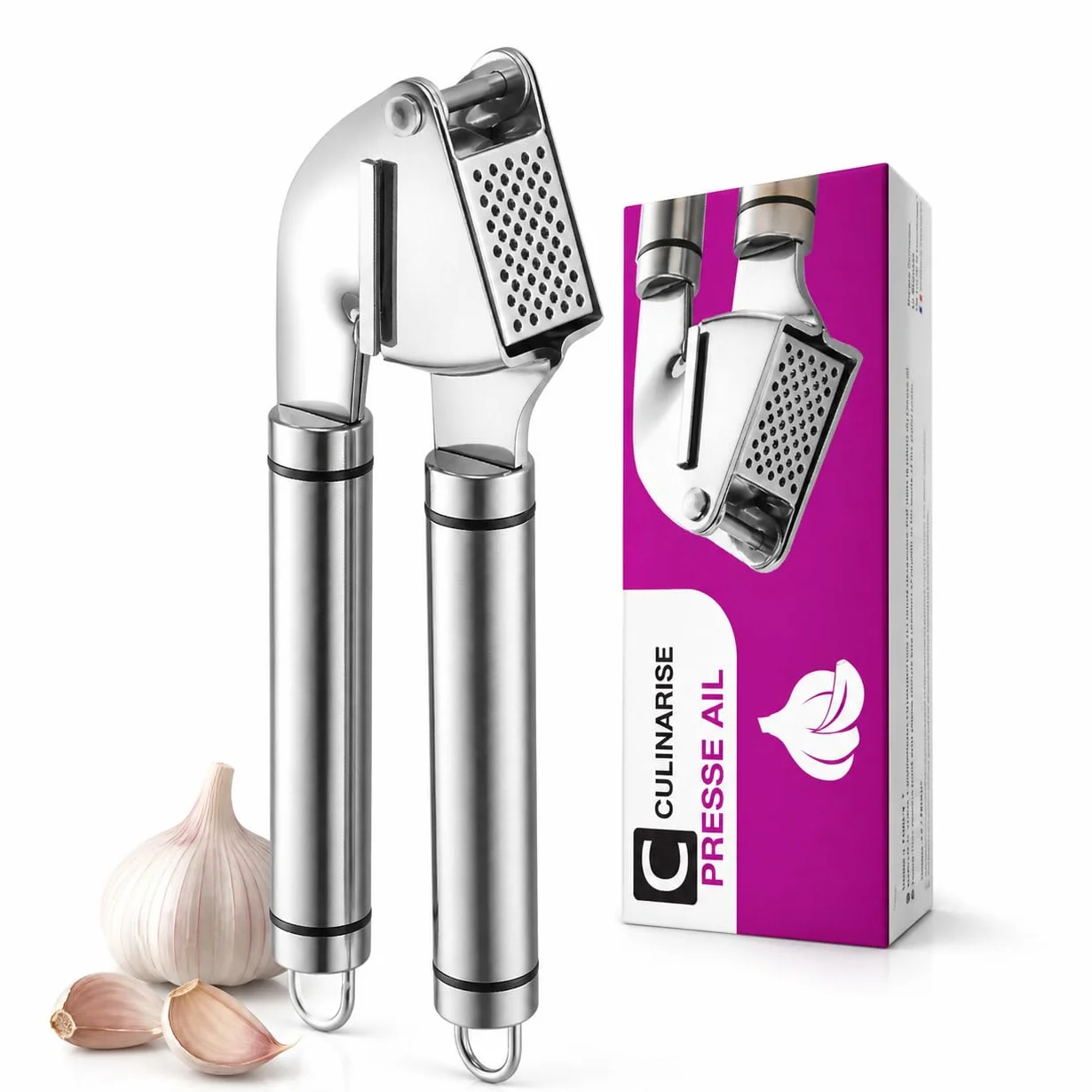Presse Ail Inox 304 CULINARISE Professionnel Grande Cavité 1-2 Gousses Manuel