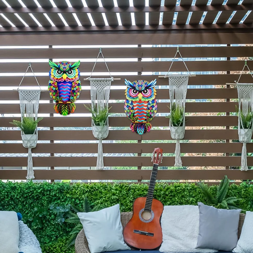 Décoration Murale en Métal Hibou, 2pcs Sculpture Mur Art Extérieur Jardin