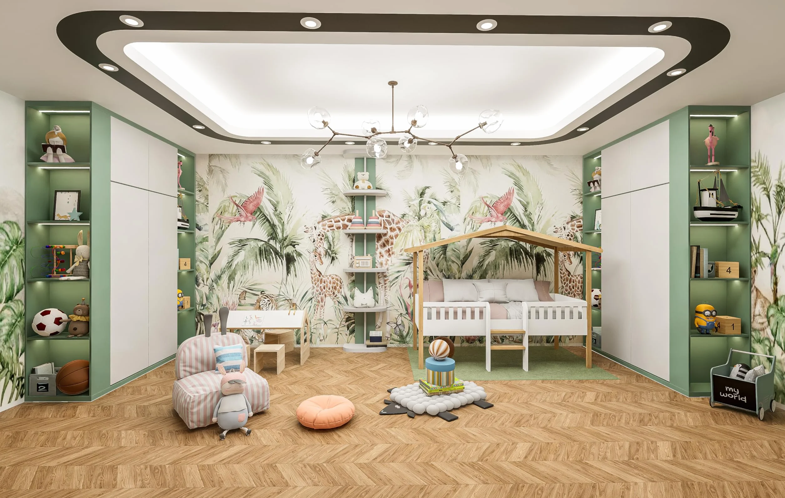 KONTARBOOR Lit Cabane Enfant, sur PILOTI 90 x 190 cm en Bois Naturel et Blanc + sommier. (sans Matelas)