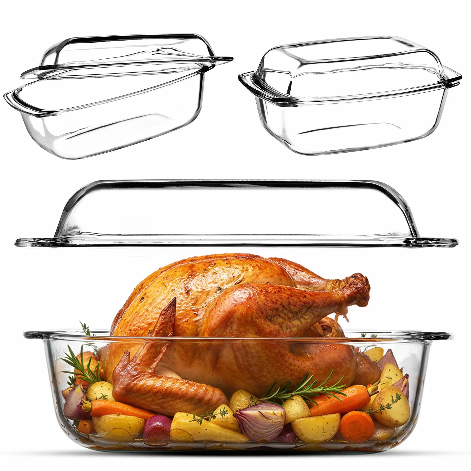KADAX Plat à Gratin en Verre Résistant à la Chaleur avec Couvercle et Poignées, Cocotte Transparente pour la Cuisson au Four (Rectangulaire, 5.1 L)